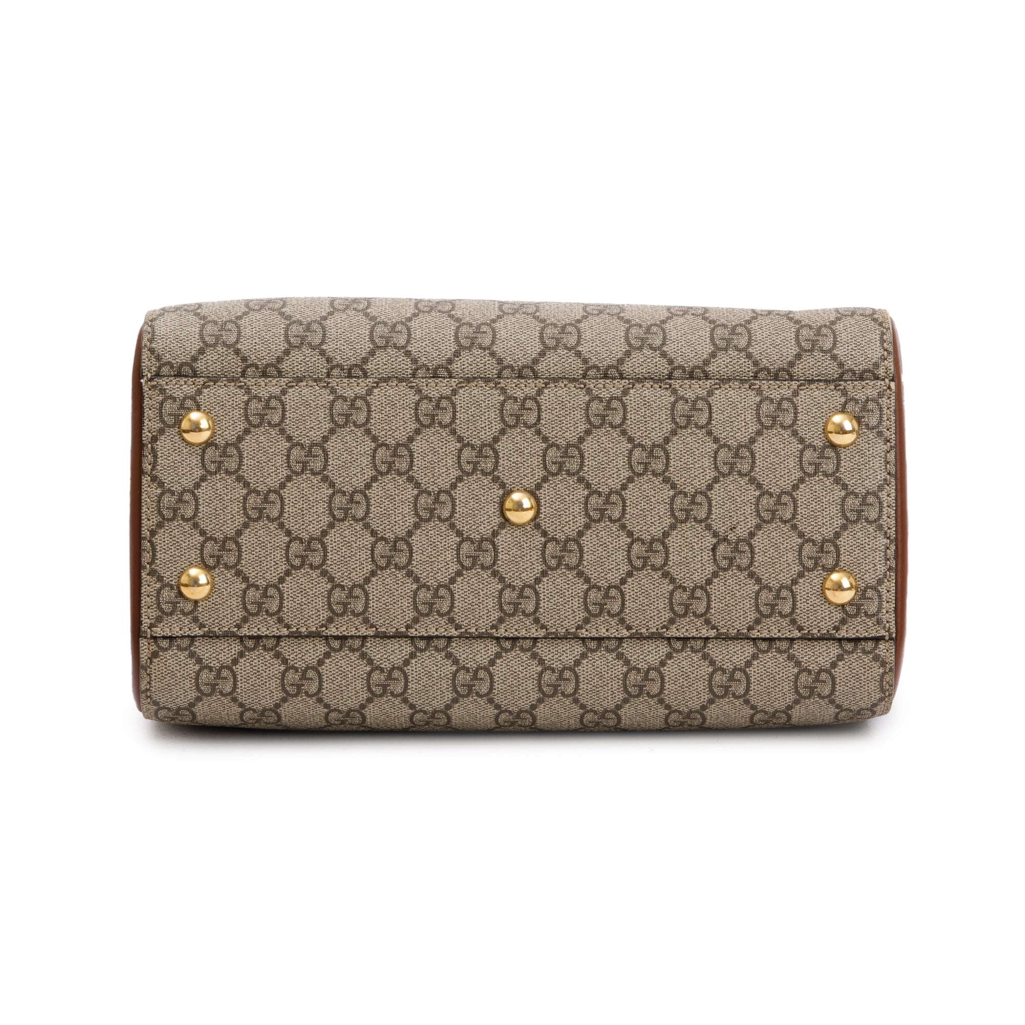 Gucci GG Supreme Brown Leather Small Boston Bag w/ Strap