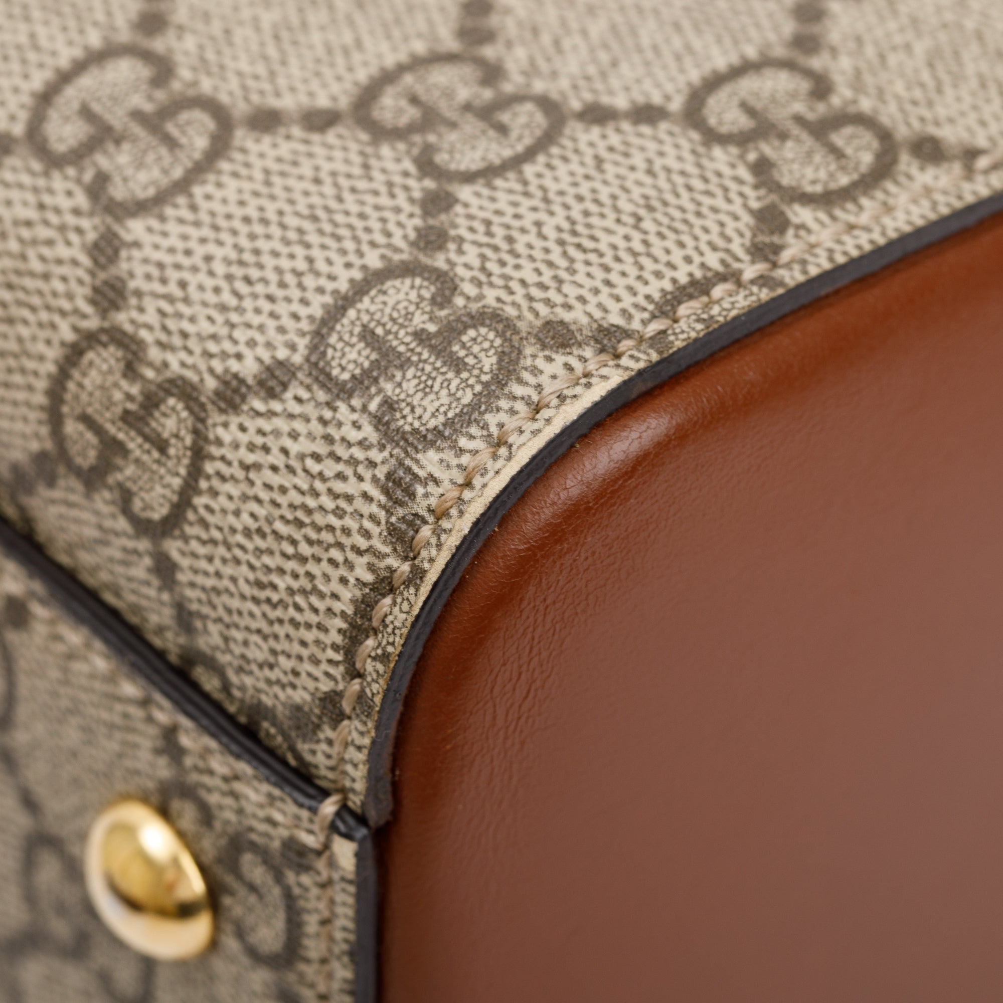 Gucci GG Supreme Brown Leather Small Boston Bag w/ Strap