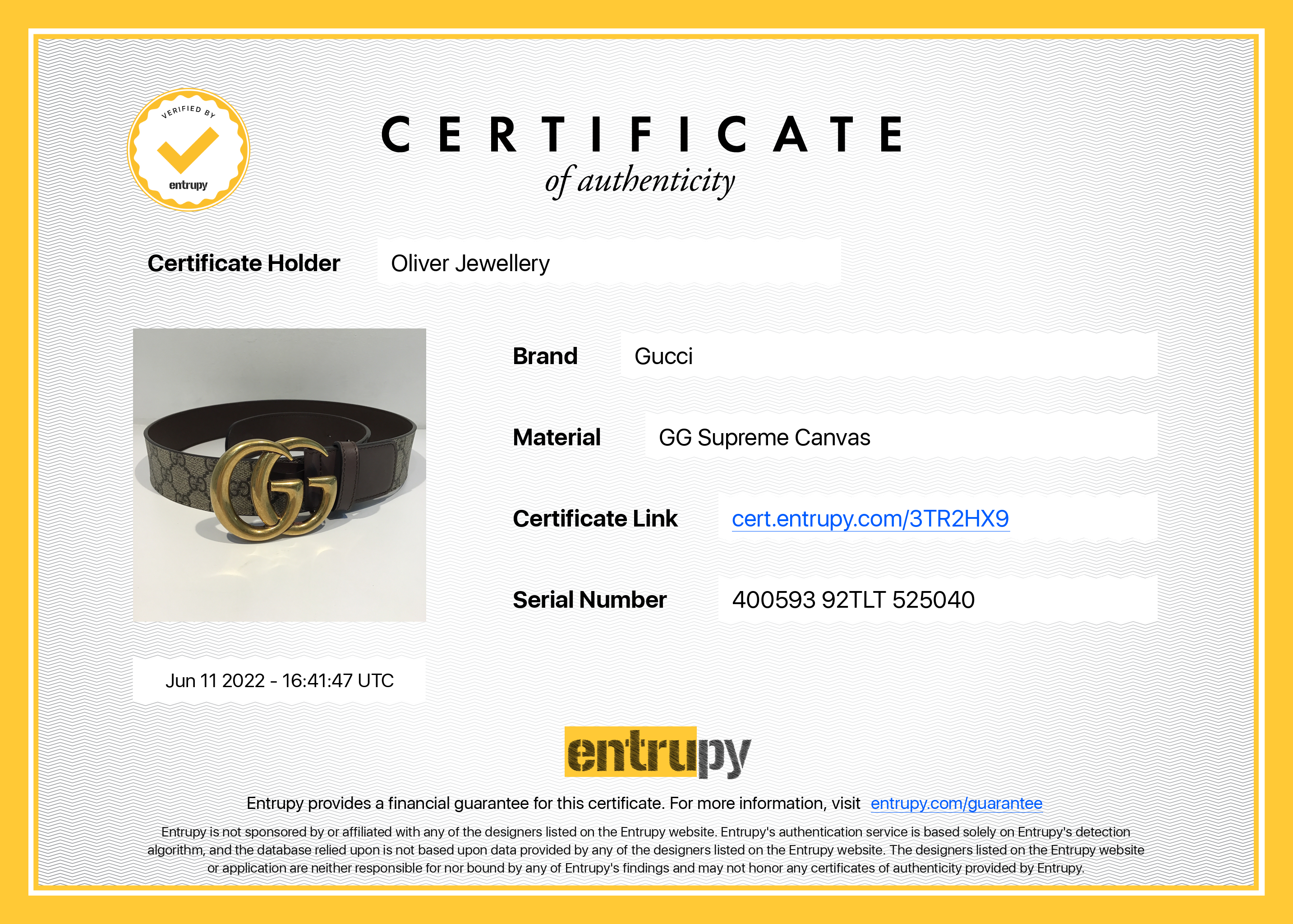 Gucci GG Supreme Canvas Belt with Double G Buckle w/ Box