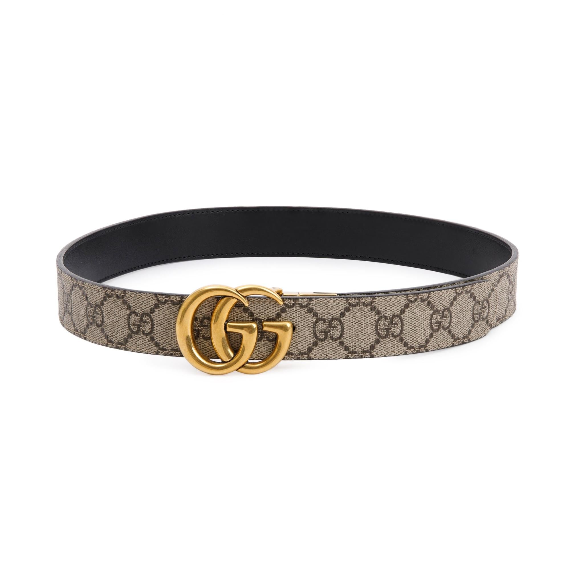 Gucci GG Supreme Canvas Black Calfskin Leather GG Marmont Reversible Belt 75 30