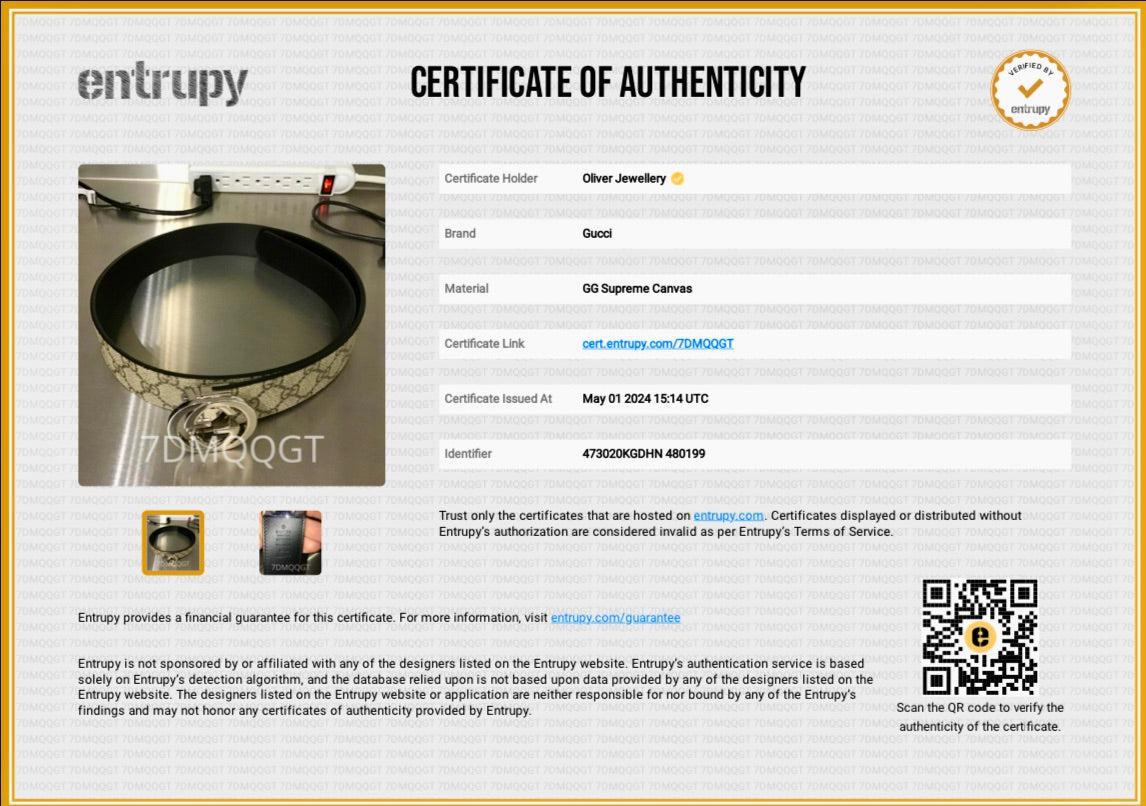 Gucci GG Supreme Canvas Black Calfskin Leather Interlocking Gt Reversible Belt 90 36