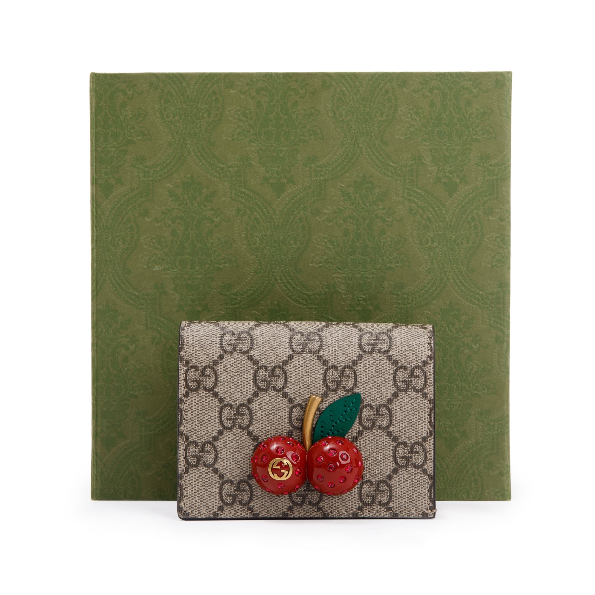 Gucci GG Supreme Canvas Cherry Card Case Wallet w/ Box