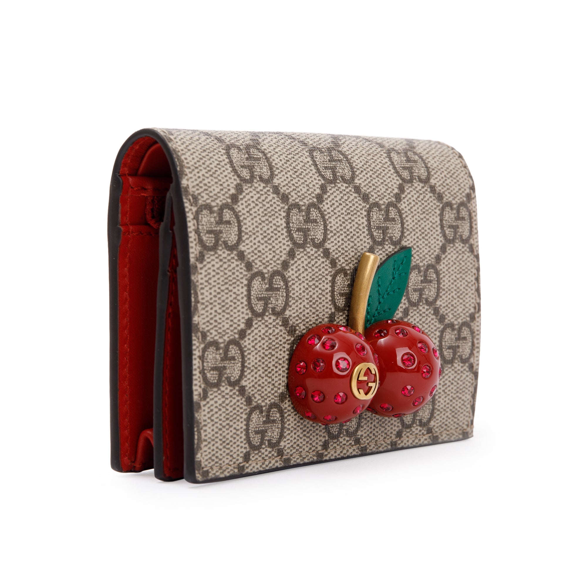 Gucci GG Supreme Canvas Cherry Card Case Wallet w/ Box