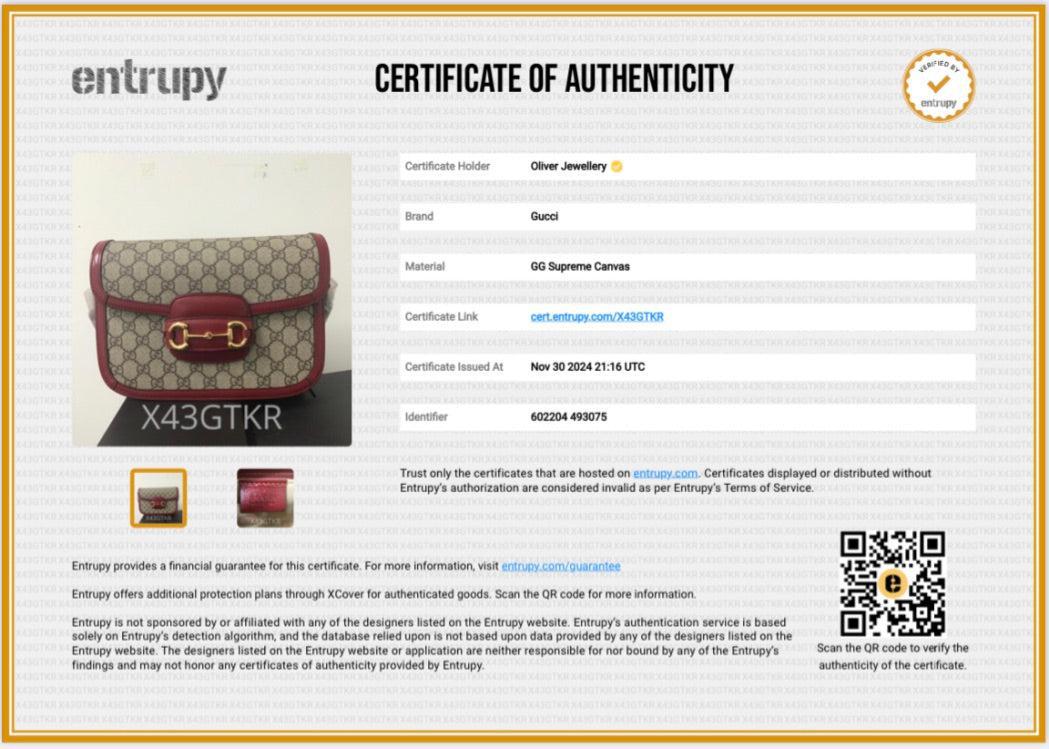 Gucci GG Supreme Canvas Red Leather Trim Horsebit 1955 Small Shoulder Bag