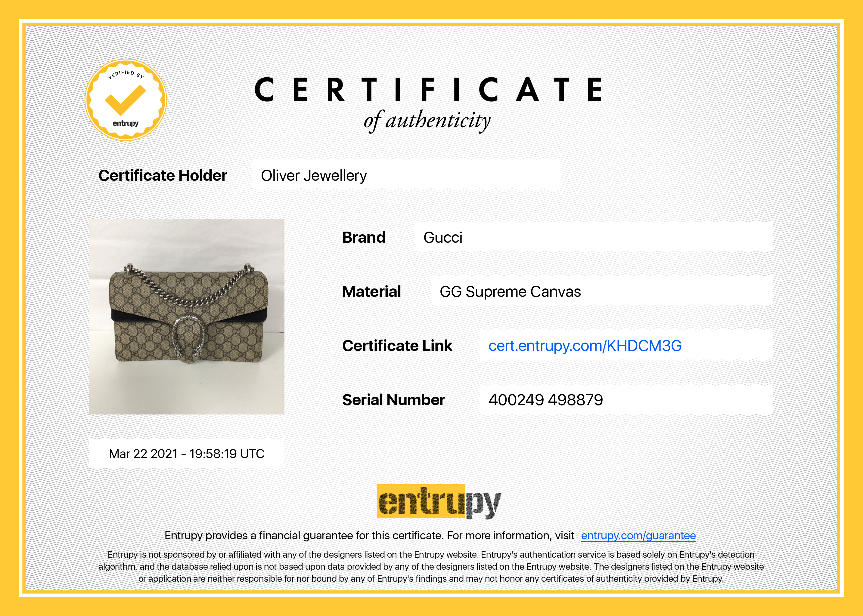 Gucci GG Supreme Dionysus Small Shoulder Bag w/ Box