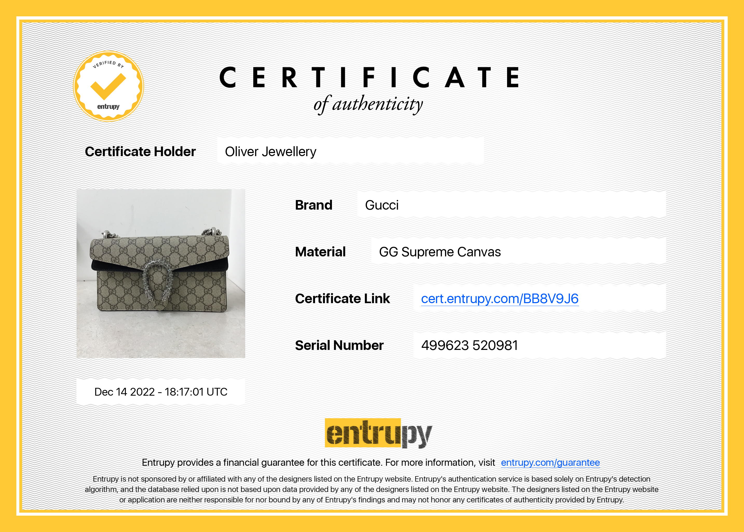 Gucci GG Supreme Dionysus Small Shoulder Bag w/ Box