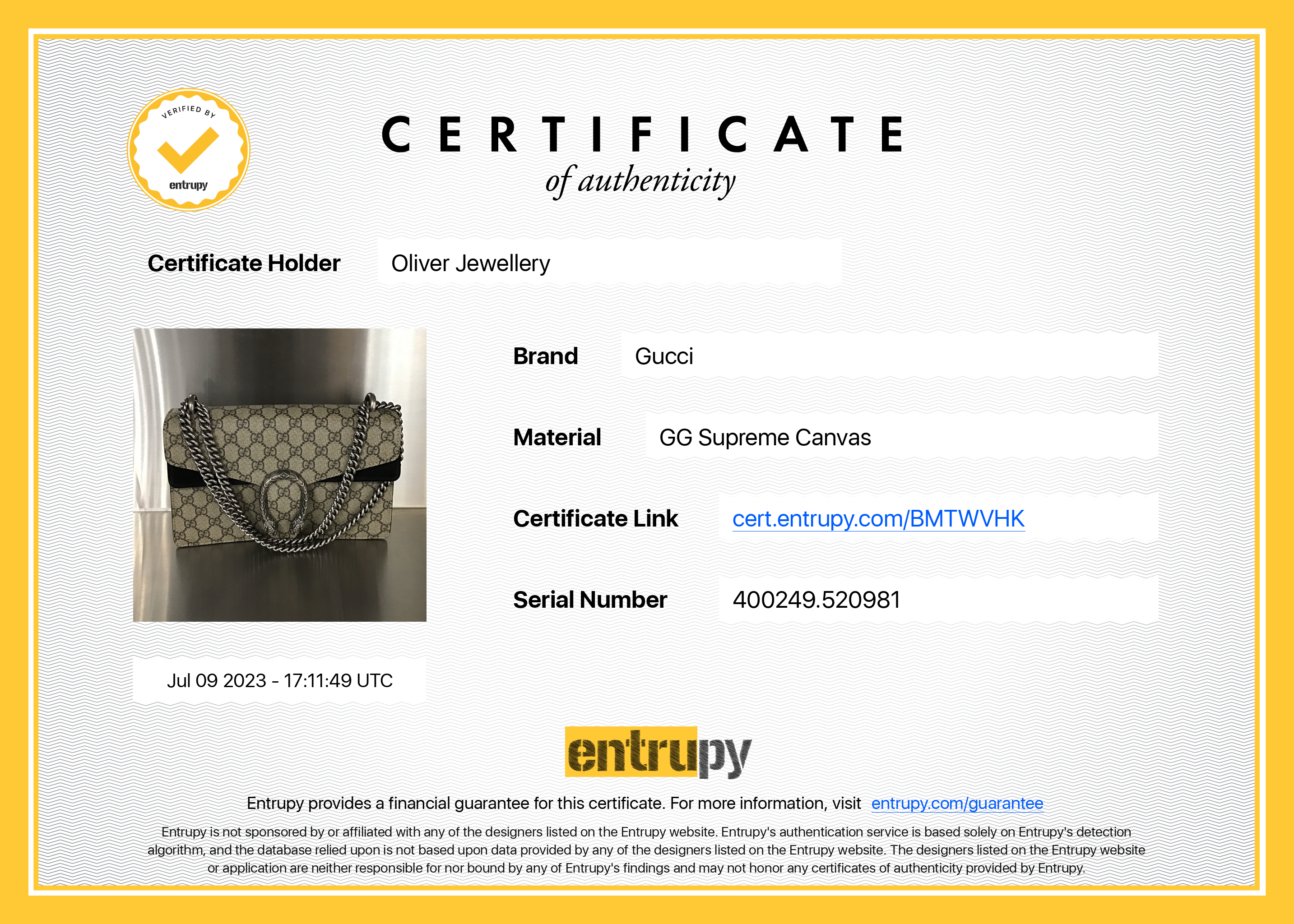 Gucci GG Supreme Dionysus Small Shoulder Bag w/ Box