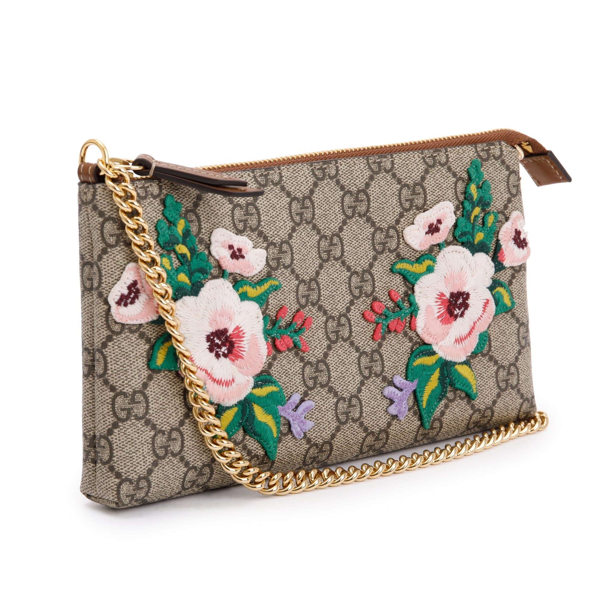 Gucci GG Supreme Embroidered Flower Chain Pochette