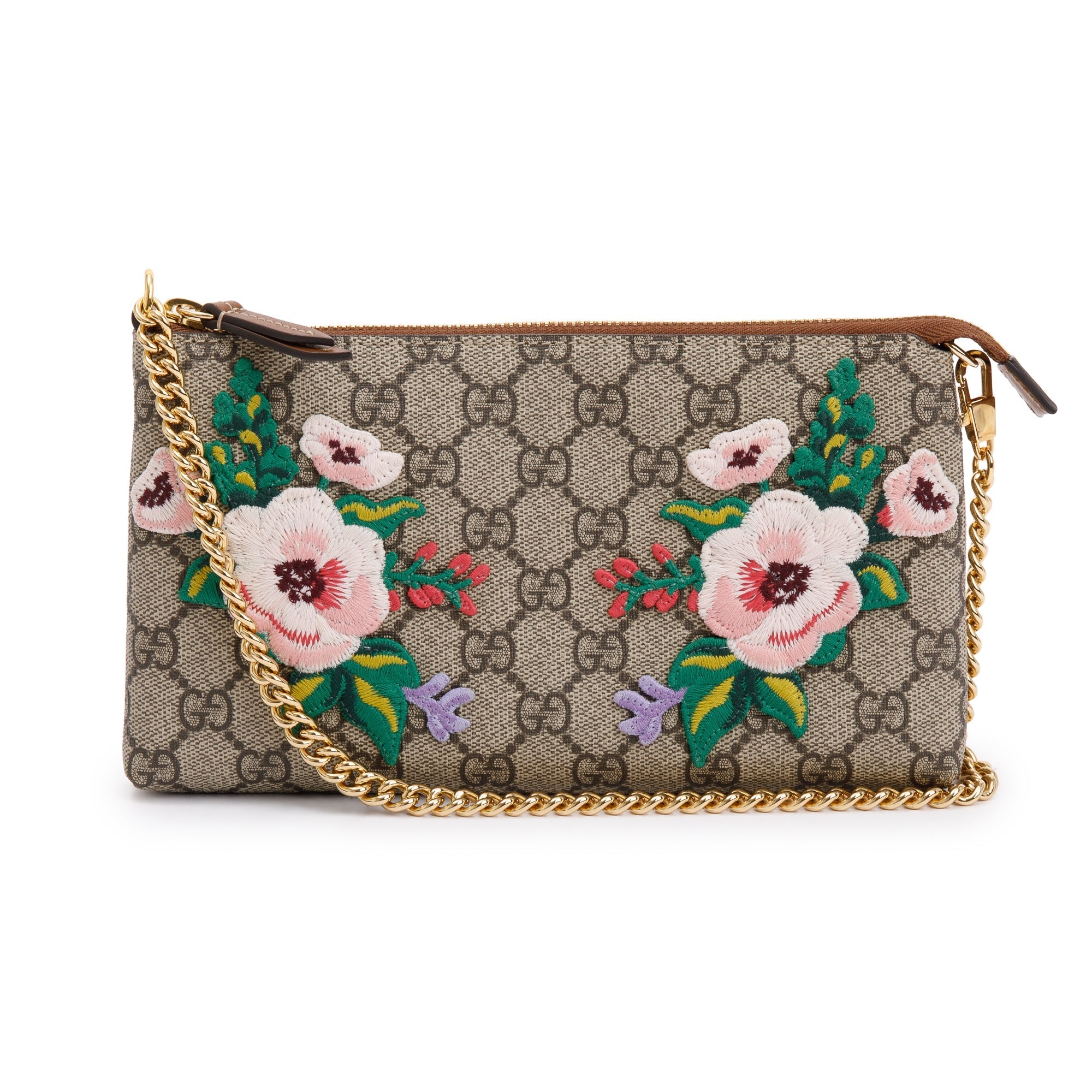 Gucci GG Supreme Embroidered Flower Chain Pochette