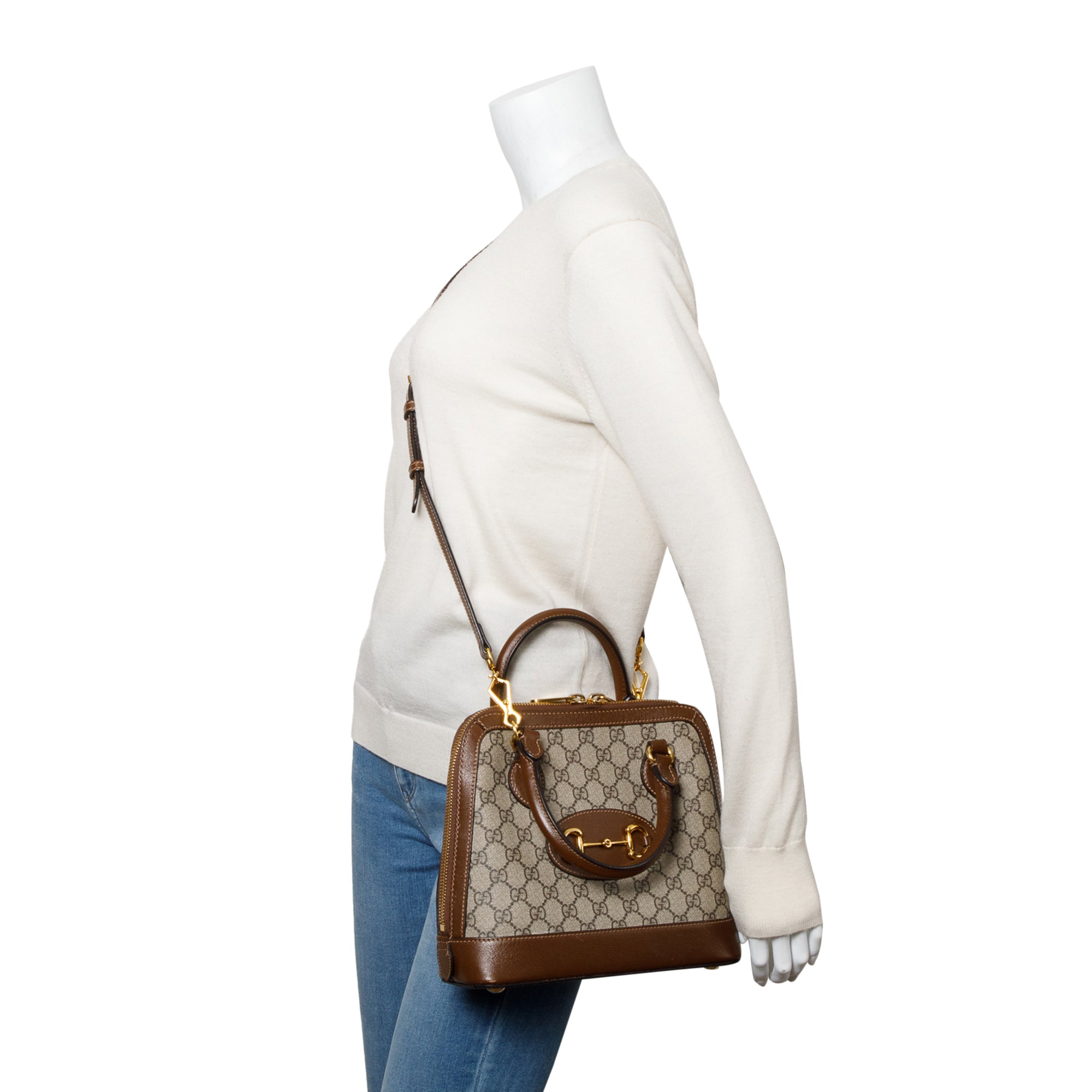 Gucci GG Supreme Horsebit 1955 Small Top Handle Bag w/ Strap