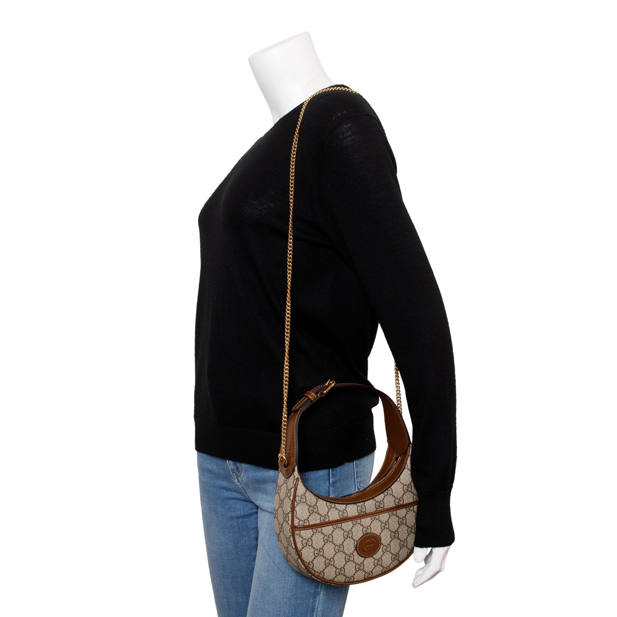 Gucci GG Supreme Interlocking G Half-Moon Shaped Mini Bag w/ Box