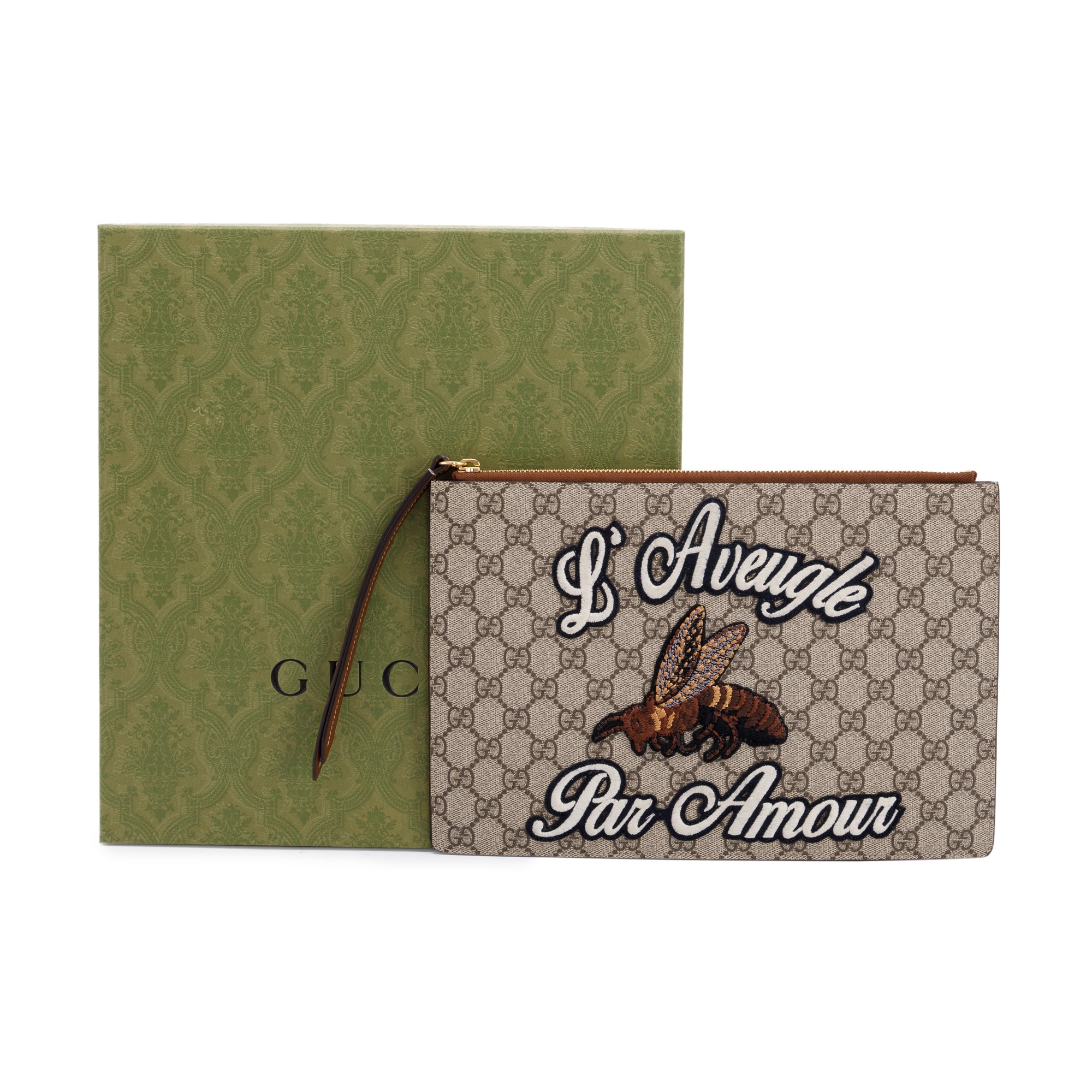 Gucci GG Supreme L'Aveugle Par Amour' Large Zip Pouch w/ Box