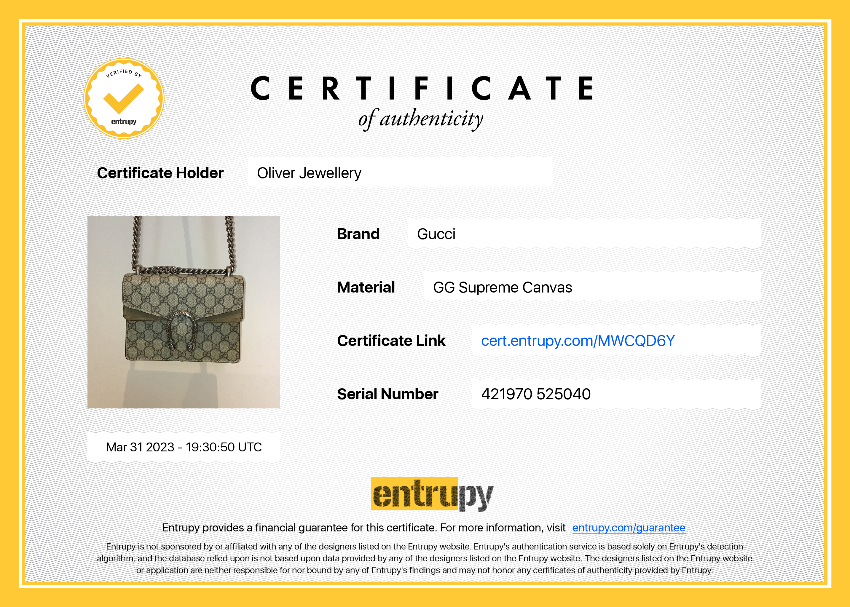 Gucci GG Supreme Mini Dionysus Shoulder Bag w/ Box