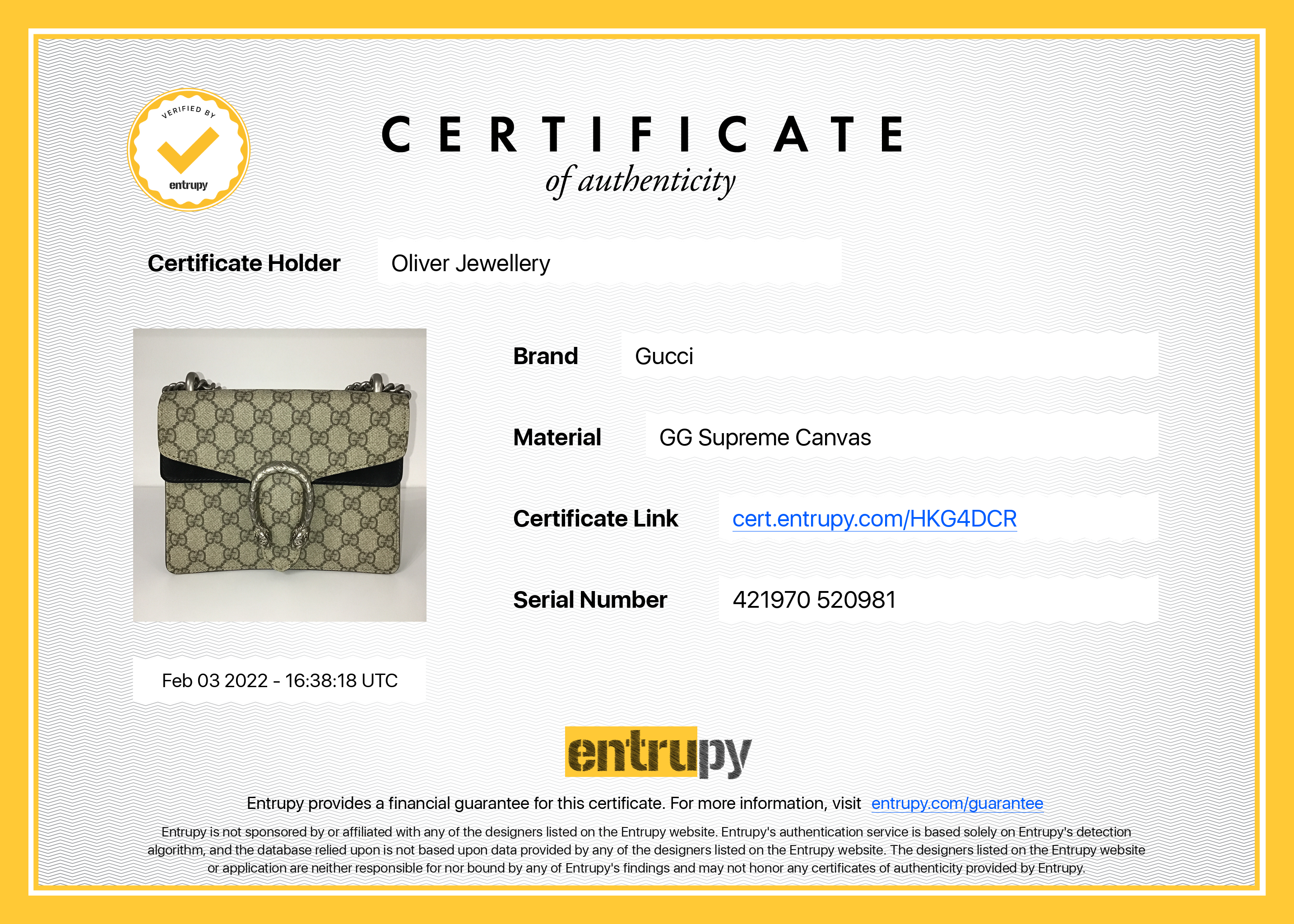 Gucci GG Supreme Mini Dionysus Shoulder Bag w/ Box