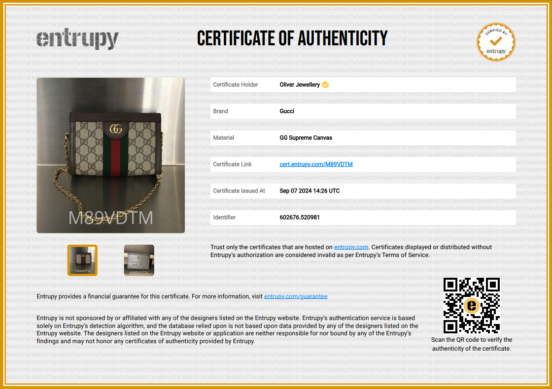 Gucci GG Supreme Ophidia Web Mini Chain Shoulder Bag w/ Box & Receipt