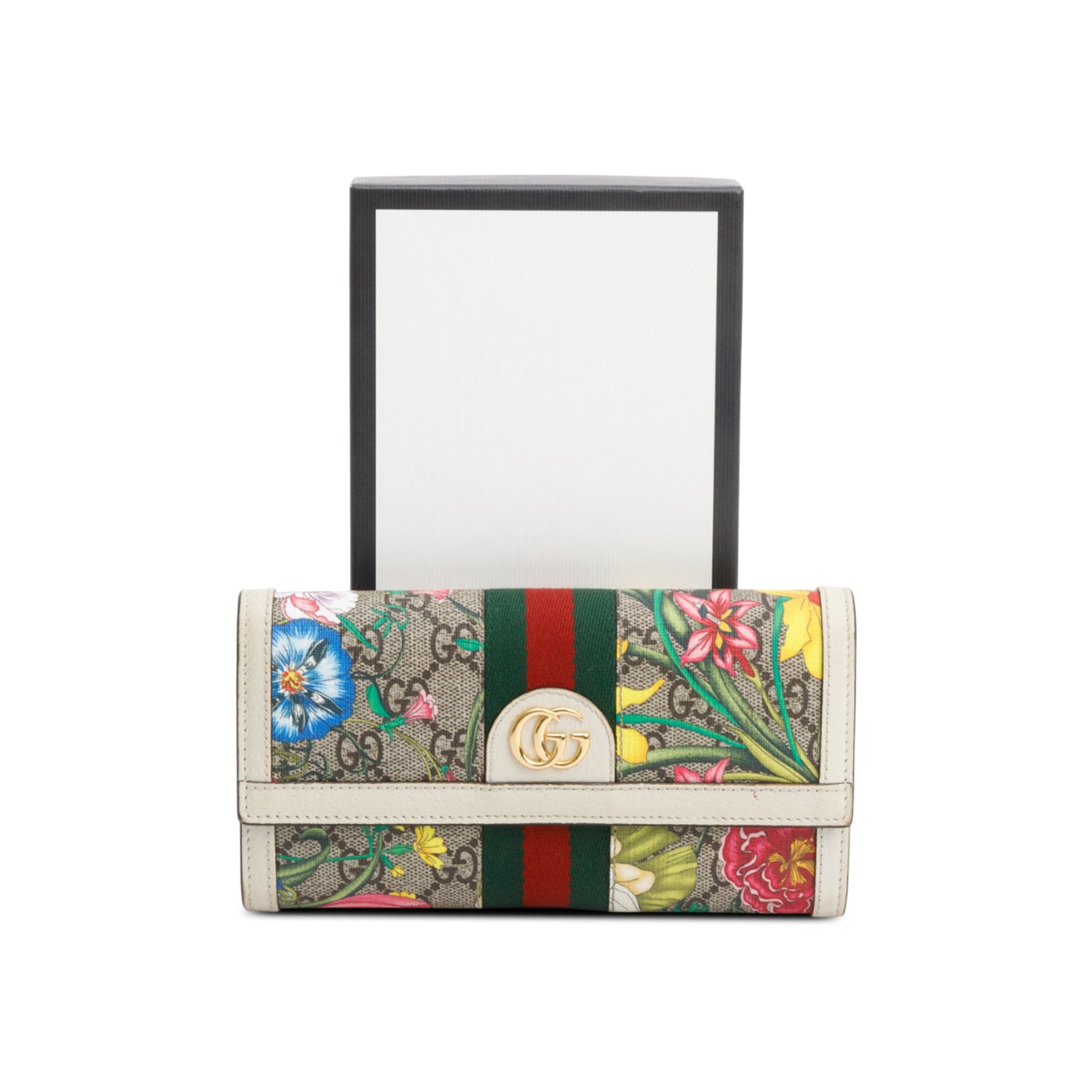 Gucci GG Supreme Web Blooms Ophidia Continental Flap Wallet w/ Box