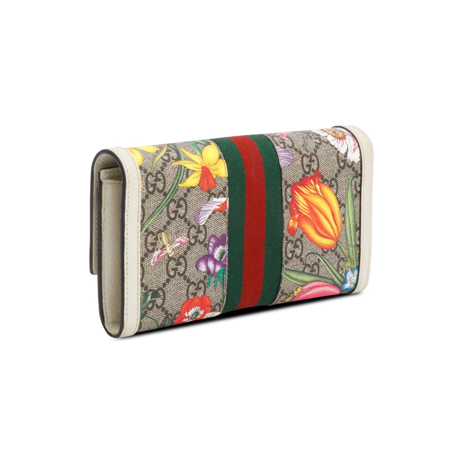 Gucci GG Supreme Web Blooms Ophidia Continental Flap Wallet w/ Box