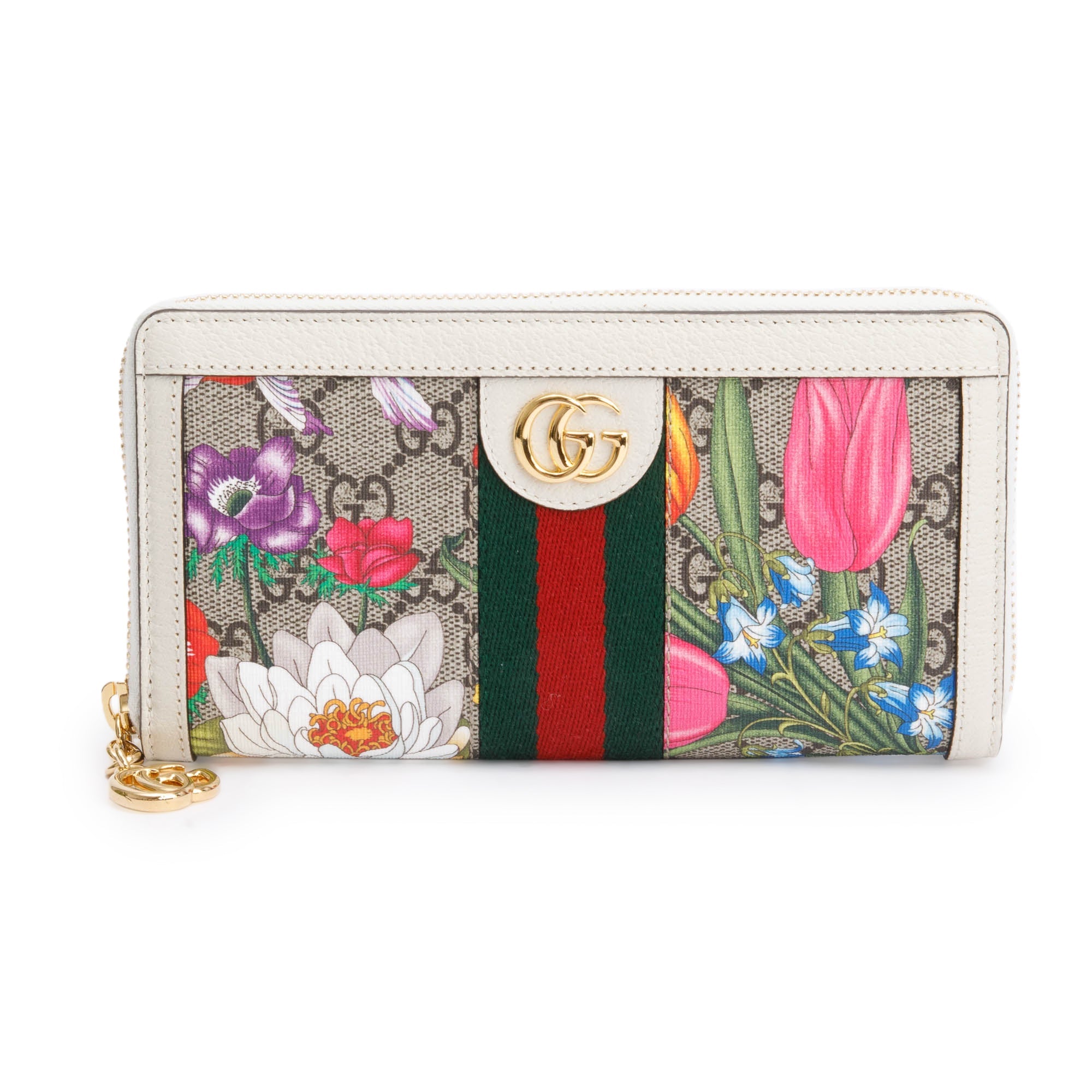 Gucci GG Supreme Web Blooms Ophidia GG Zip Around wallet w/ Box