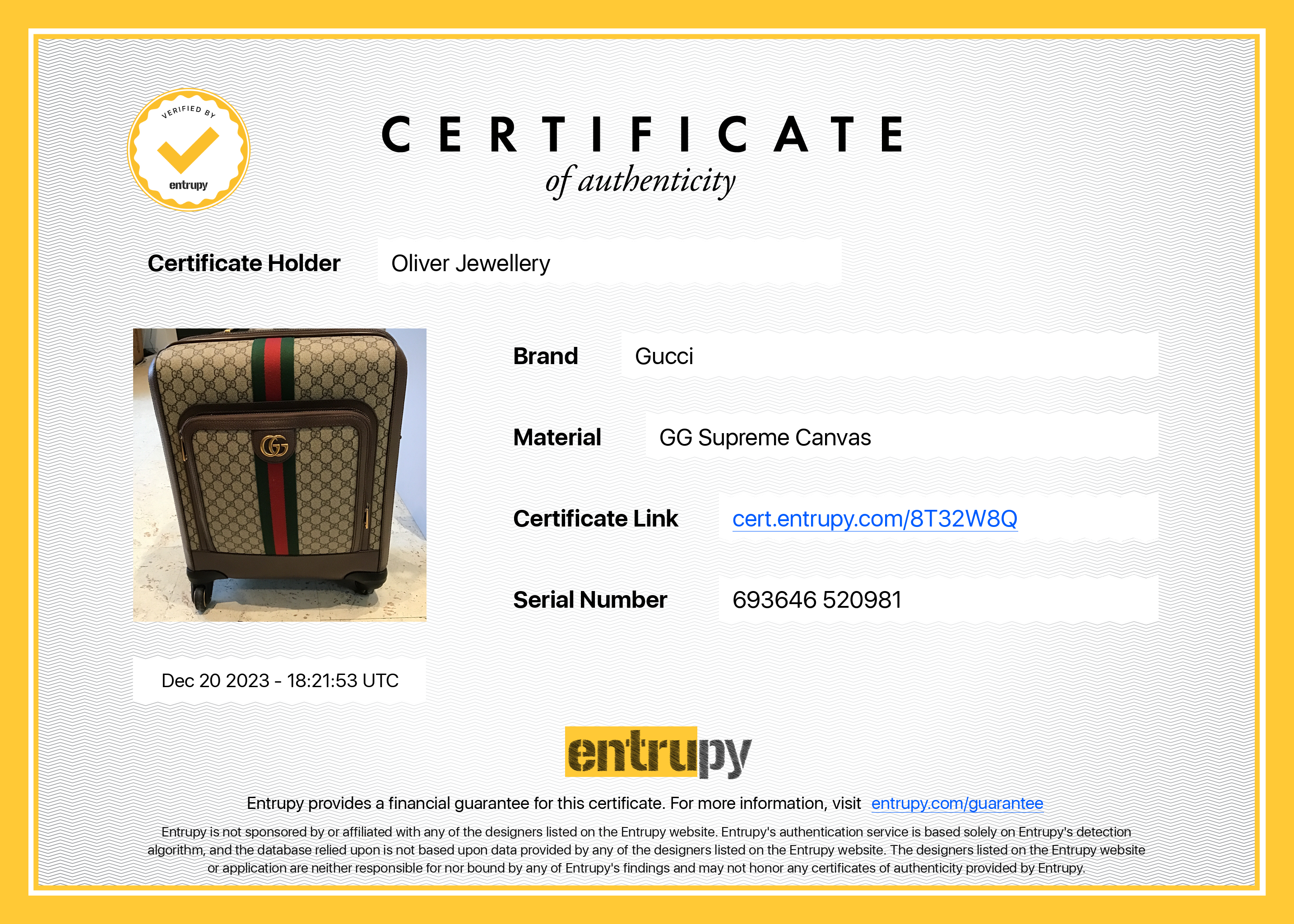 Gucci GG Supreme Web Savoy Small Cabin Trolley