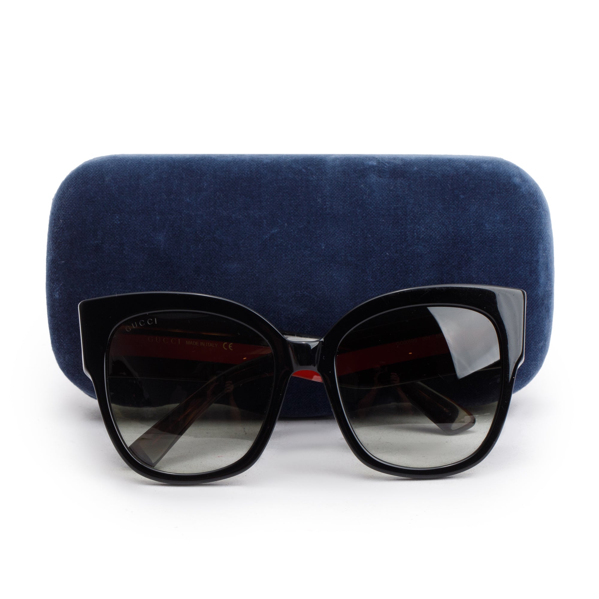 Gucci GG0059S Black/Red Web Acetate Oversized Sunglasses w/ Case