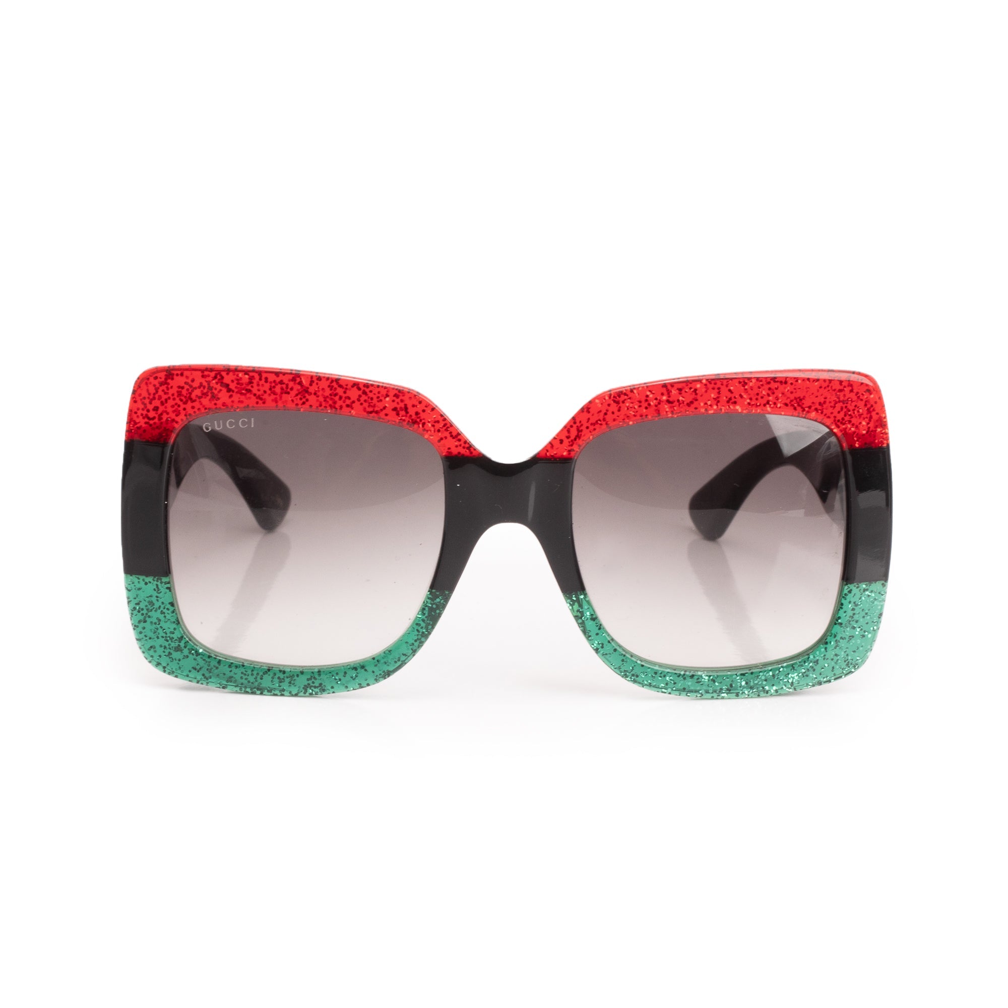 Gucci GG0083S Red/Green Glitter Black Acetate CC Logo Oversized Square Sunglasses w/ Case