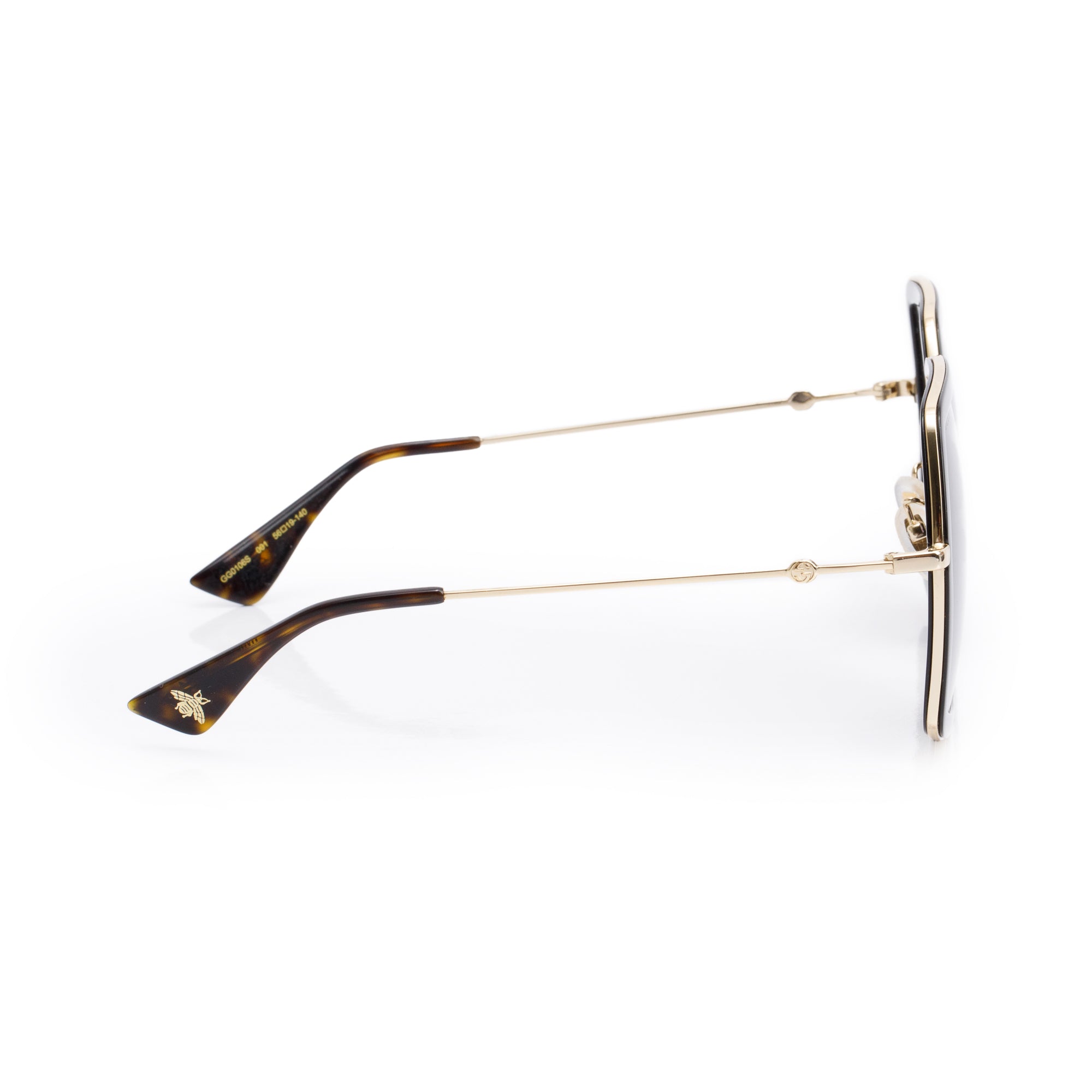Gucci GG0106S Black Acetate Bee Accent Oversized Square Sunglasses w/ Case