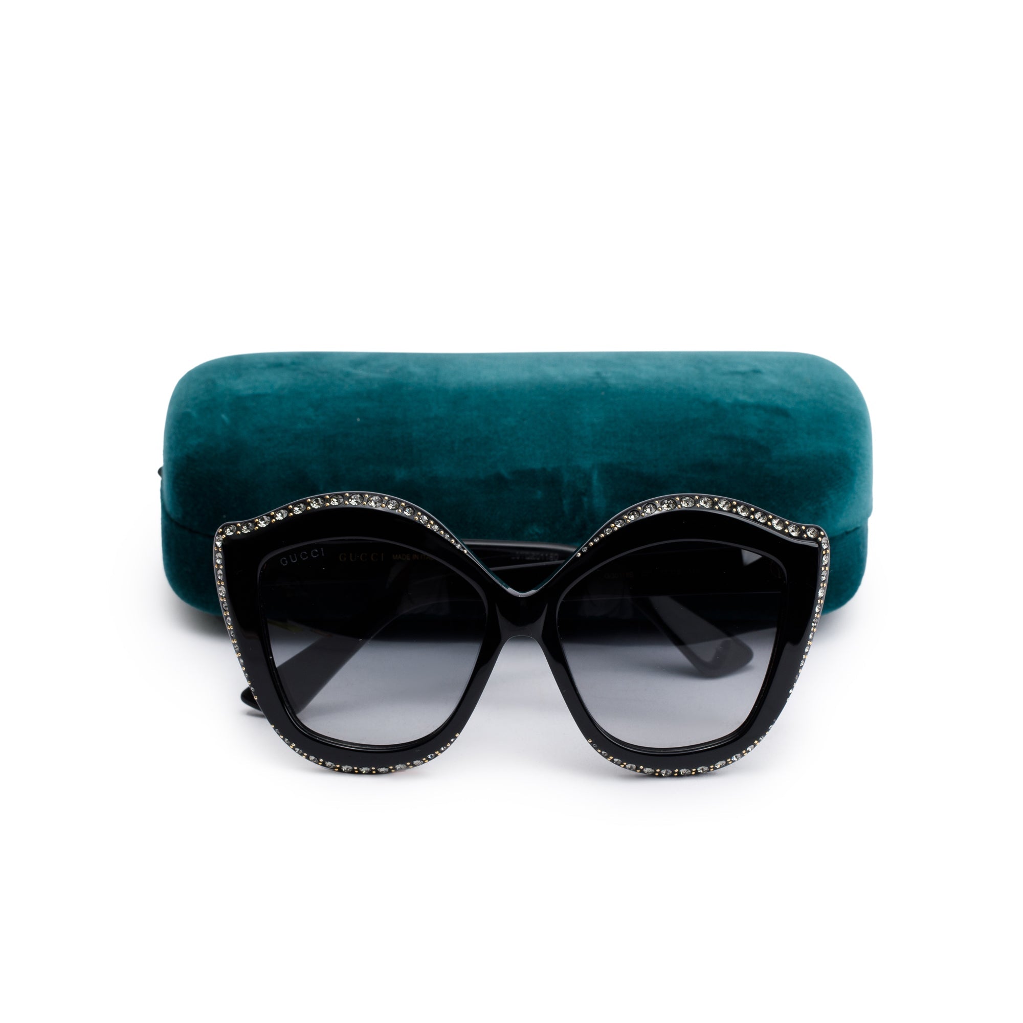 Gucci GG0118S Black Acetate Crystal Oversized Cat-Eye Sunglasses w/ Case