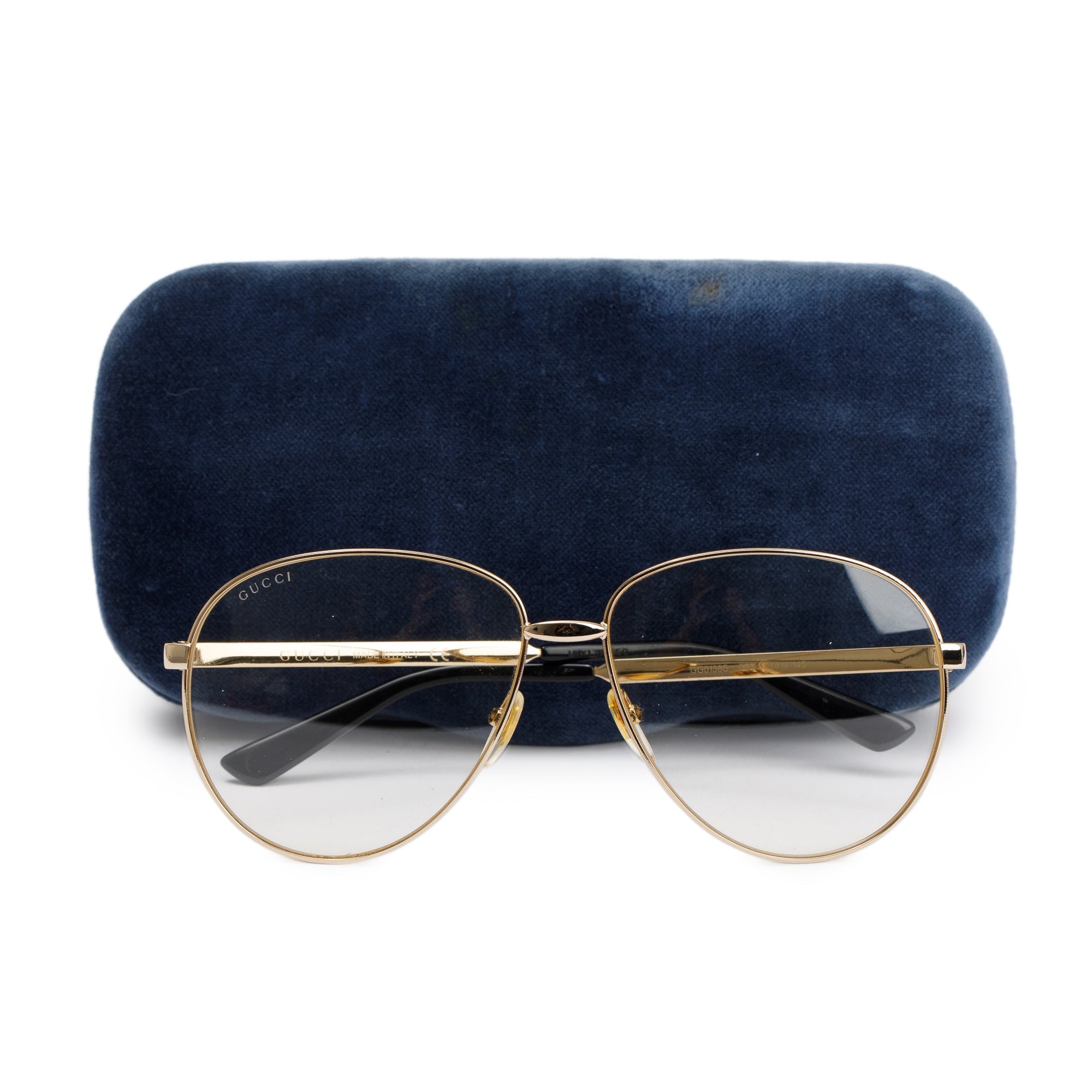 Gucci GG0138S SGold-Tone Metal Aviator Eyeglasses w/ Case