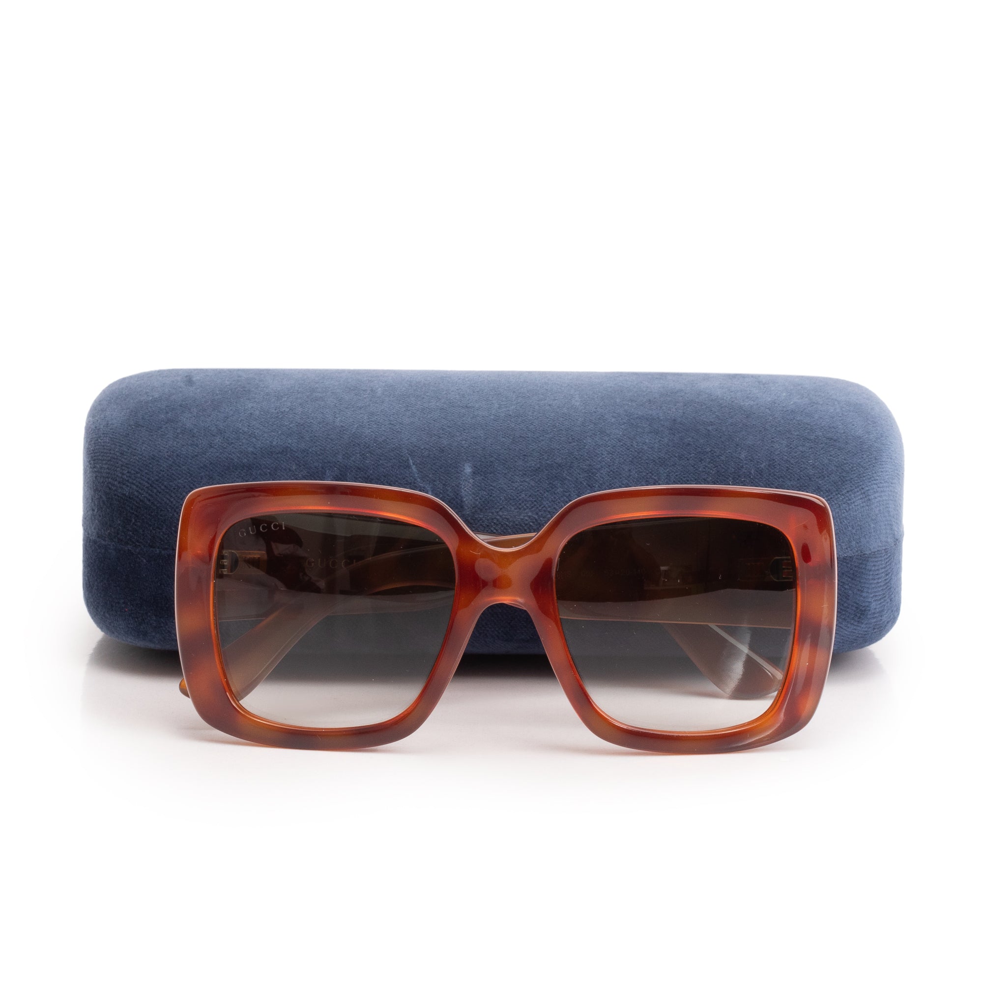 Gucci GG0141S Tortoise Acetate GG Logo Square Frame Sunglasses w/ Case