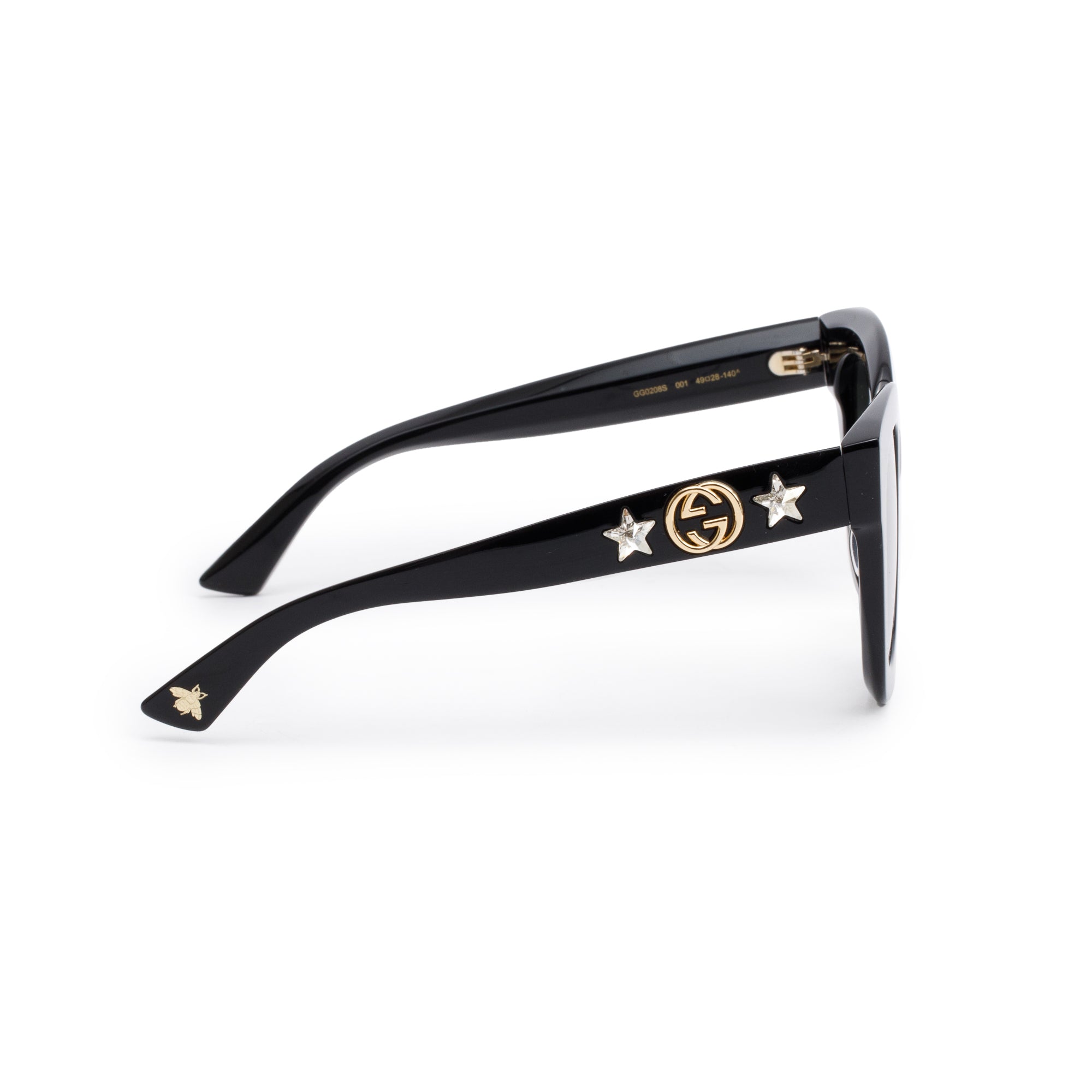 Gucci GG0208S Black Acetate Crystal Star GG Logo Sunglasses w/ Case