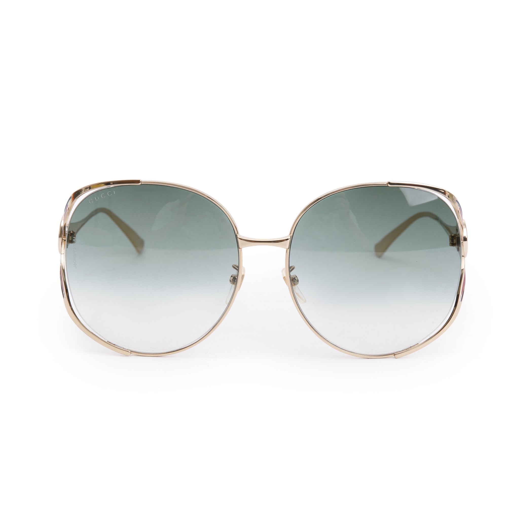 Gucci GG0225S Gold Tone Metal Interlocking GG Web Oversize Sunglasses w/ Case