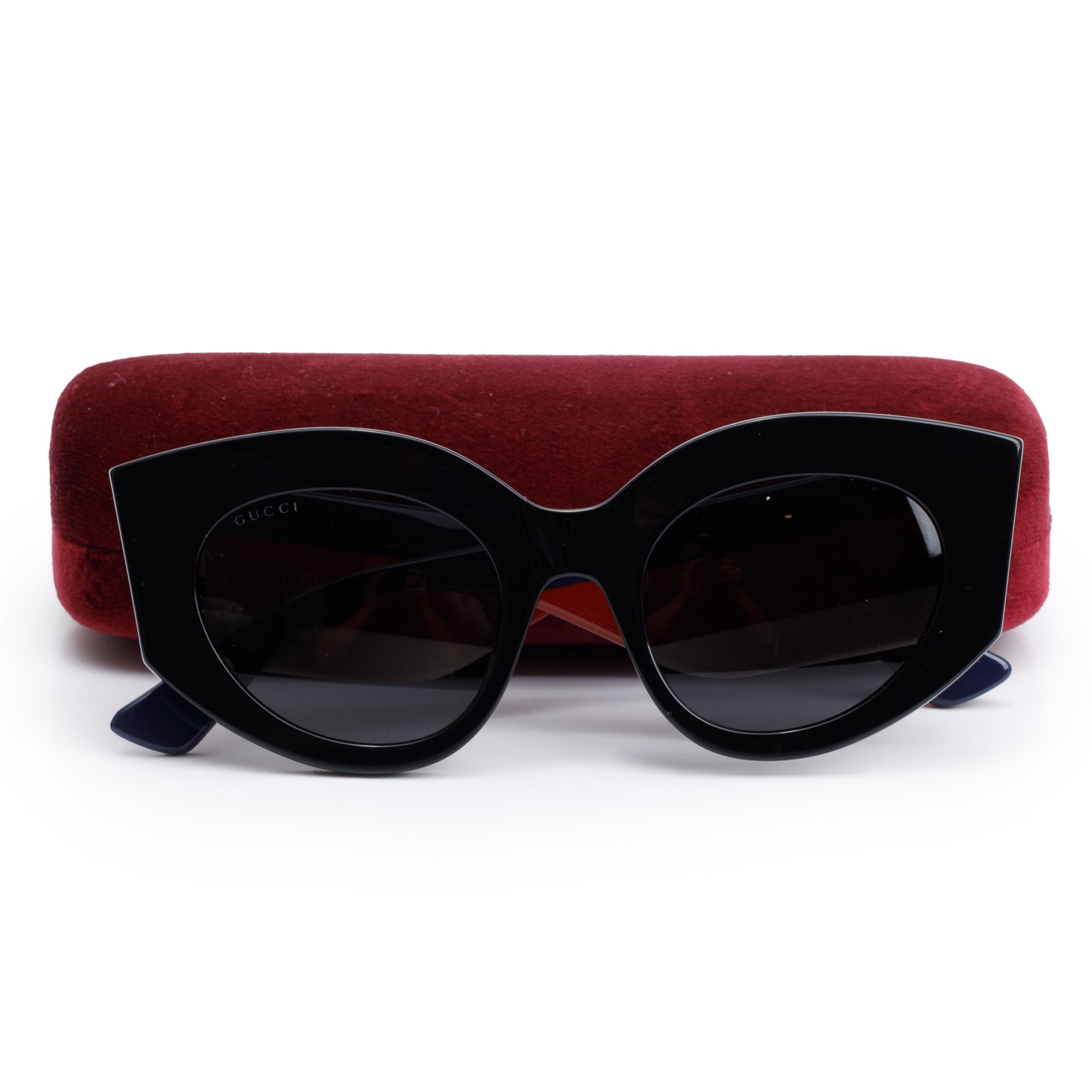 Gucci GG0275S Black & Web Acetate Interlocking G Cat-Eye Sunglasses w/ Case