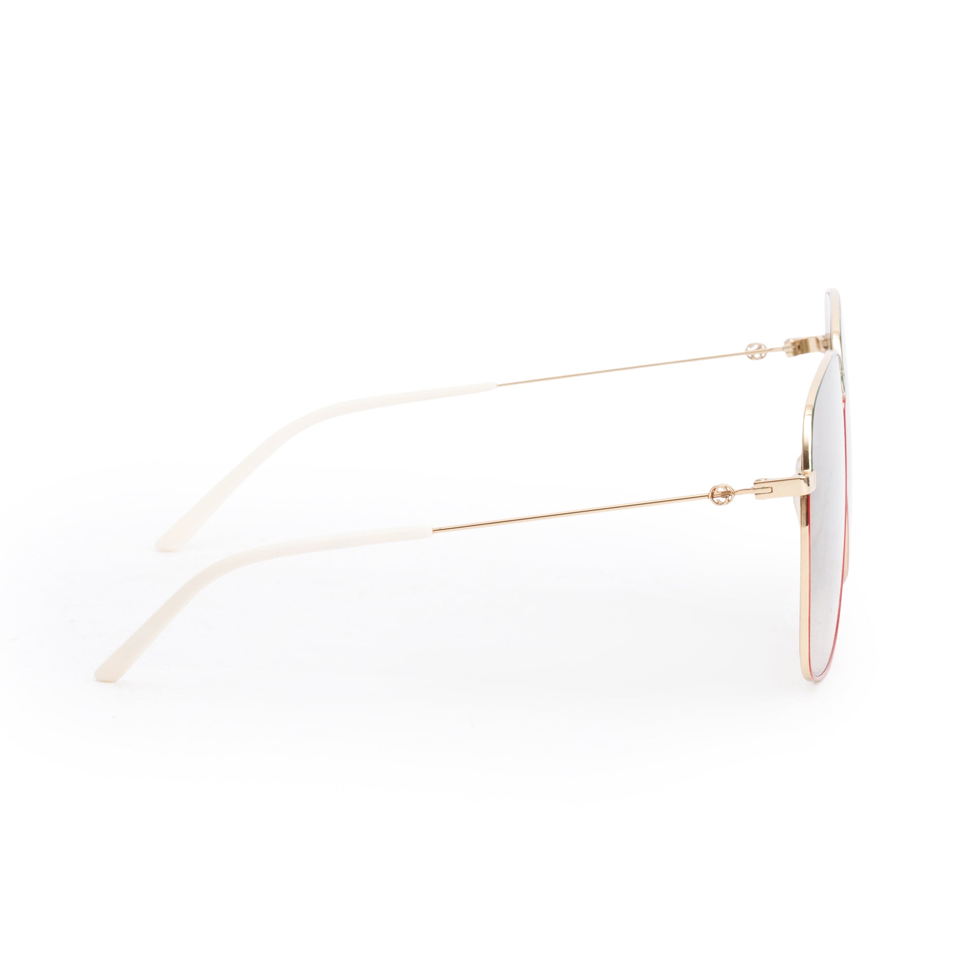 Gucci GG0394S Gold Tone Web White Acetate Oversize Square Sunglasses w/ Case