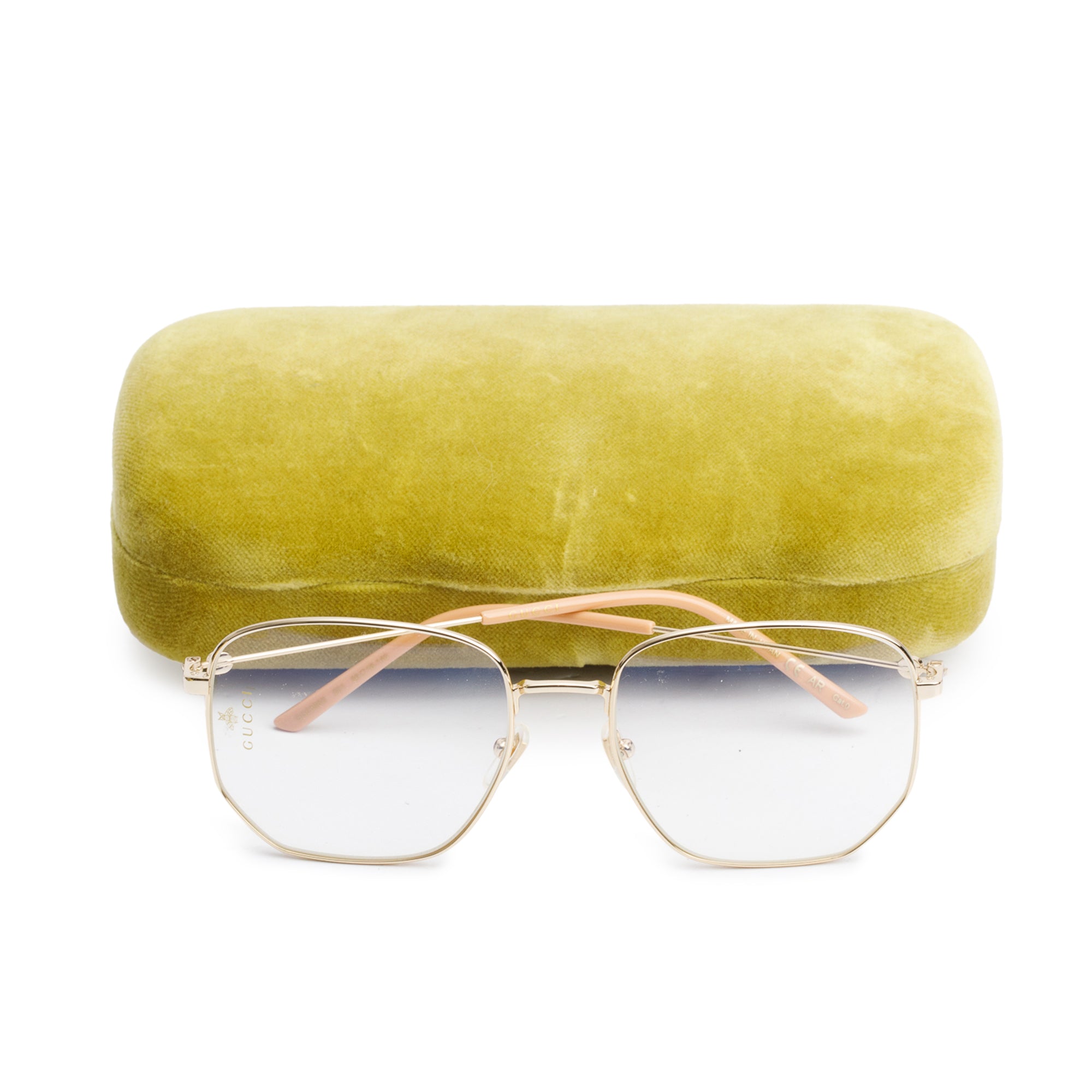 Gucci GG0396S Gold-Tone Metal Square Eyeglasses w/ Case