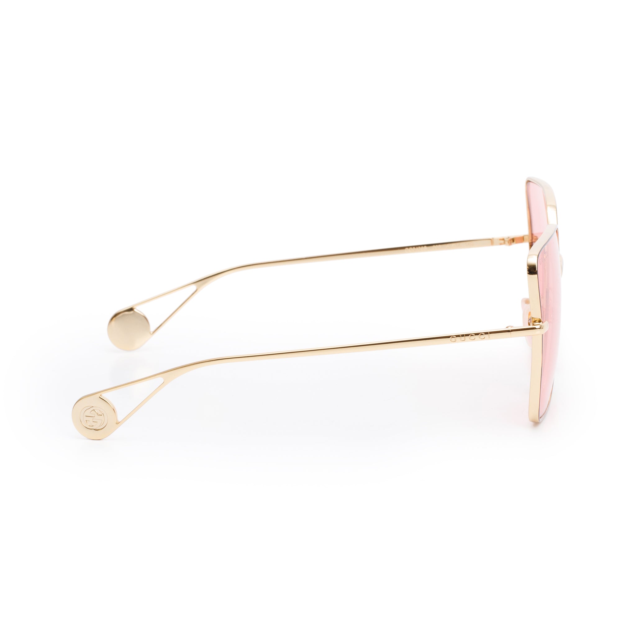 Gucci GG0436S Gold-Tone Metal Square Frame Pink Lenses Sunglasses w/ Case