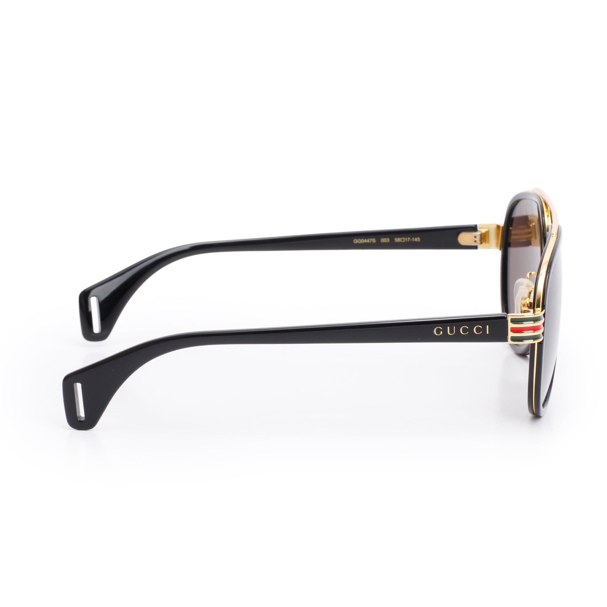 Gucci GG0447S Black Acetate Gold-Tone Metal Web Aviator Sunglasses w/ Case