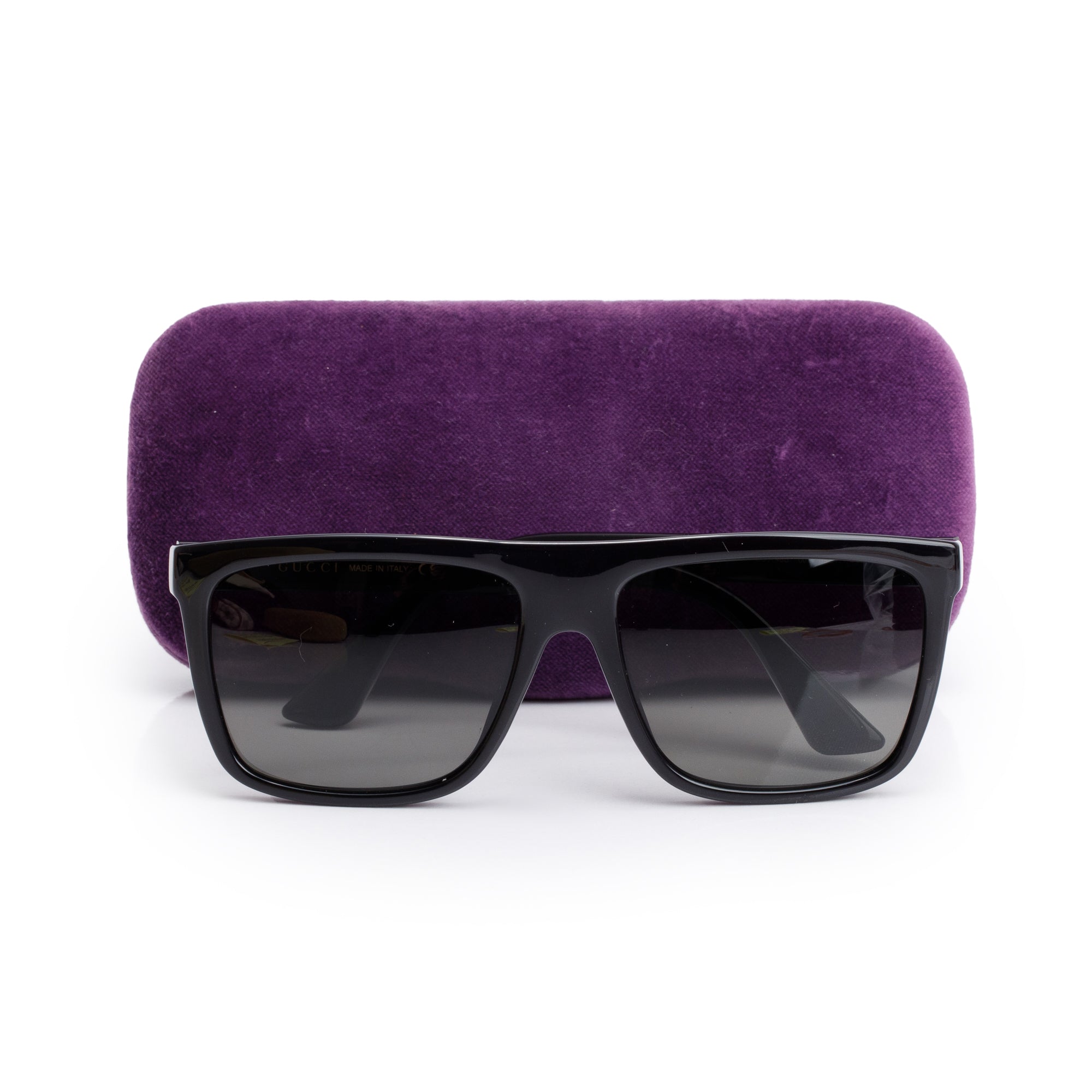 Gucci GG0748S Black Acetate Web Accent Square Sunglasses w/ Case