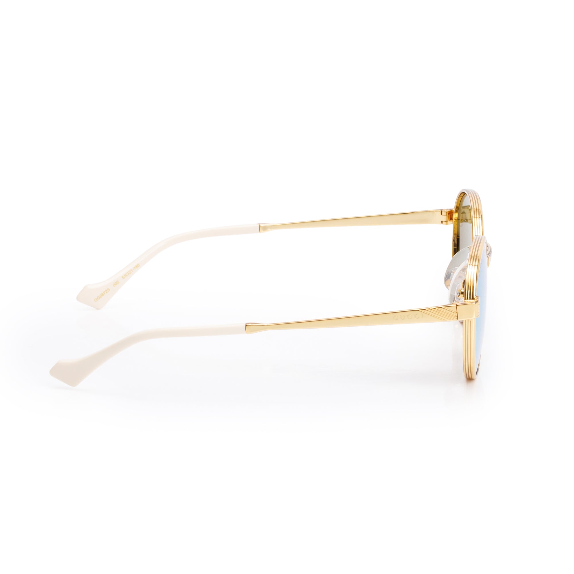 Gucci GG0872S Gold Tone Metal White Acetate Green Round Sunglasses w/ Case