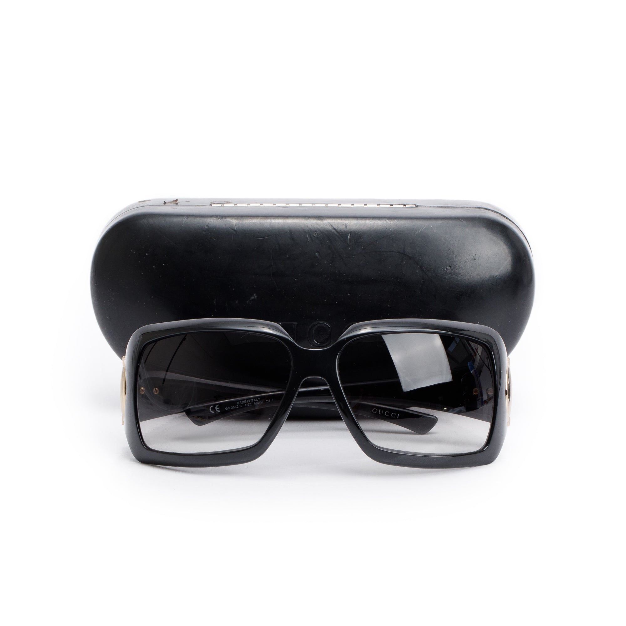 Gucci GG2562/S Black Acetate Horsebit Accent Square Sunglasses w/ Case