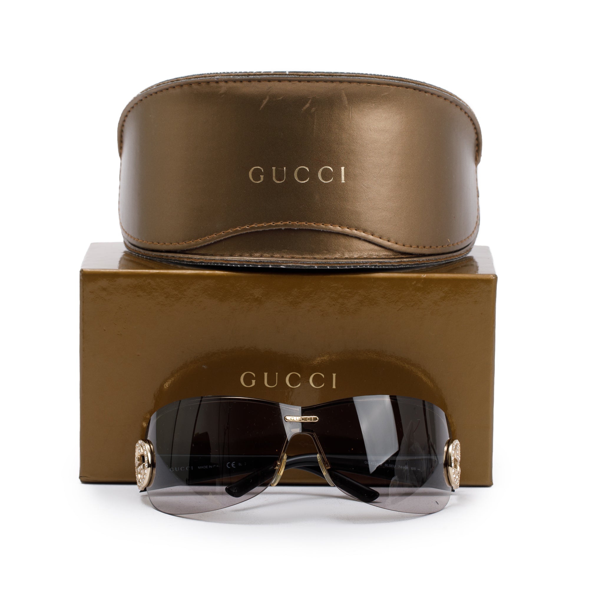 Gucci GG4224/S Crystal GG Shield Sunglasses w/ Box & Case