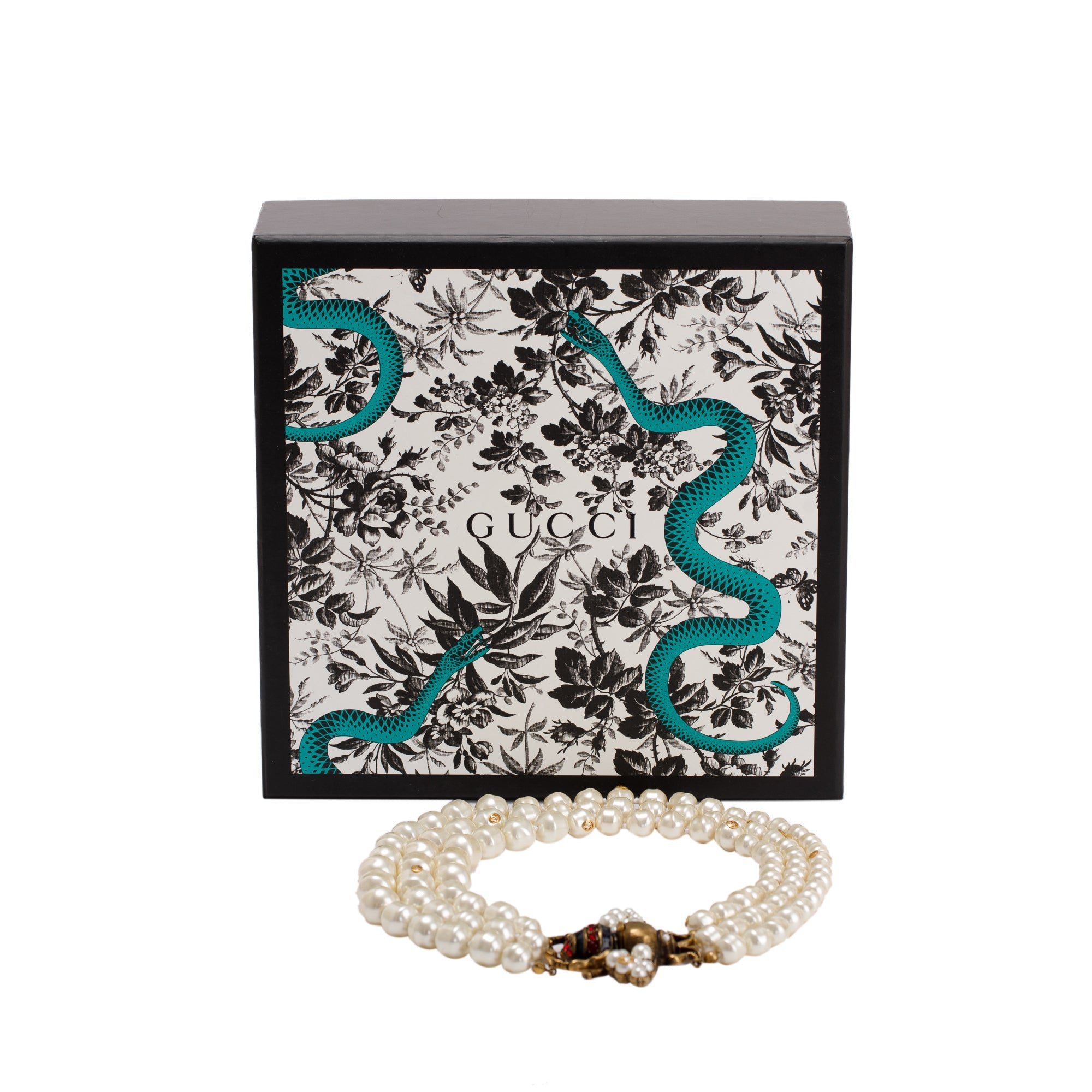 Gucci Glass Pearl Bee Necklace w/ Box