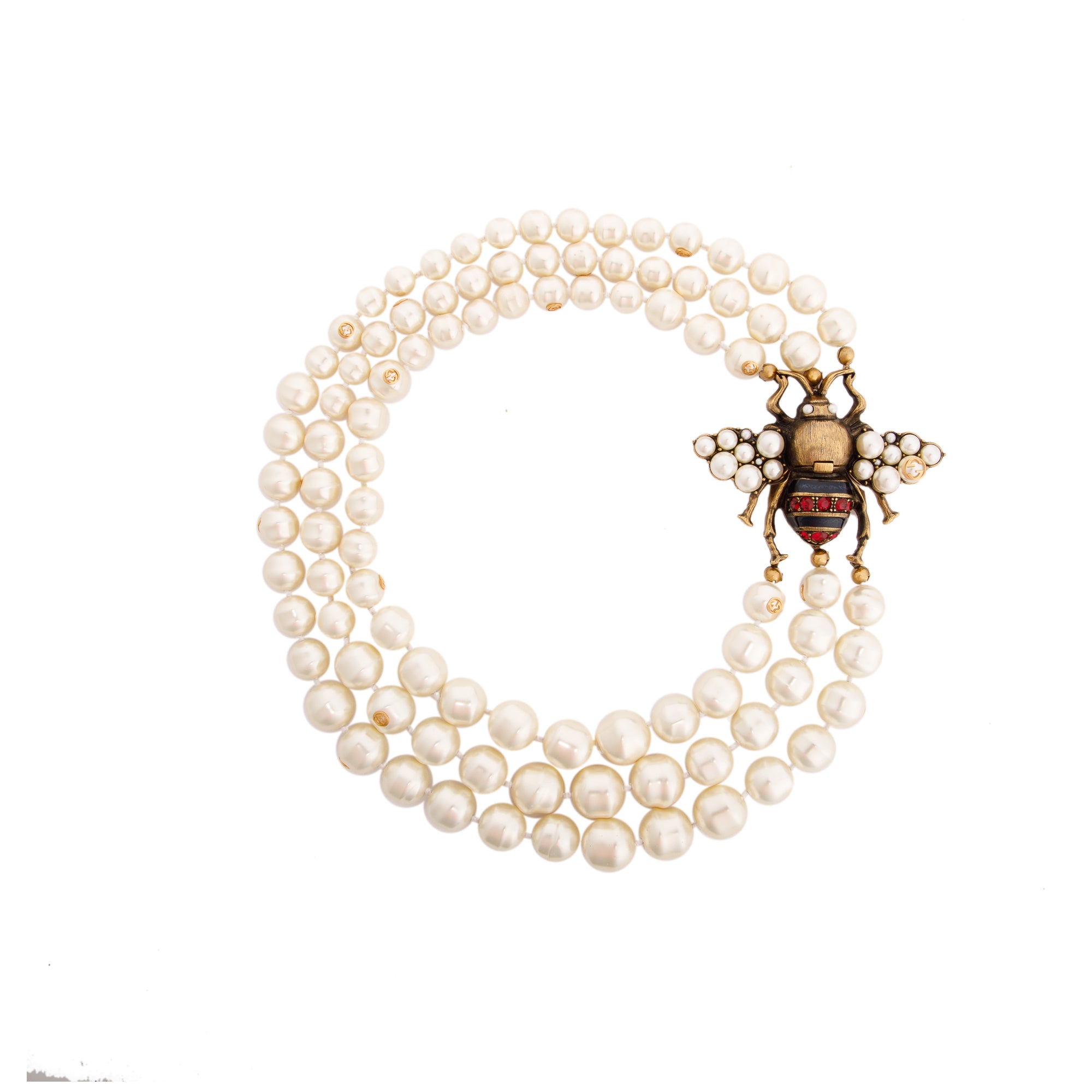 Gucci Glass Pearl Bee Necklace w/ Box