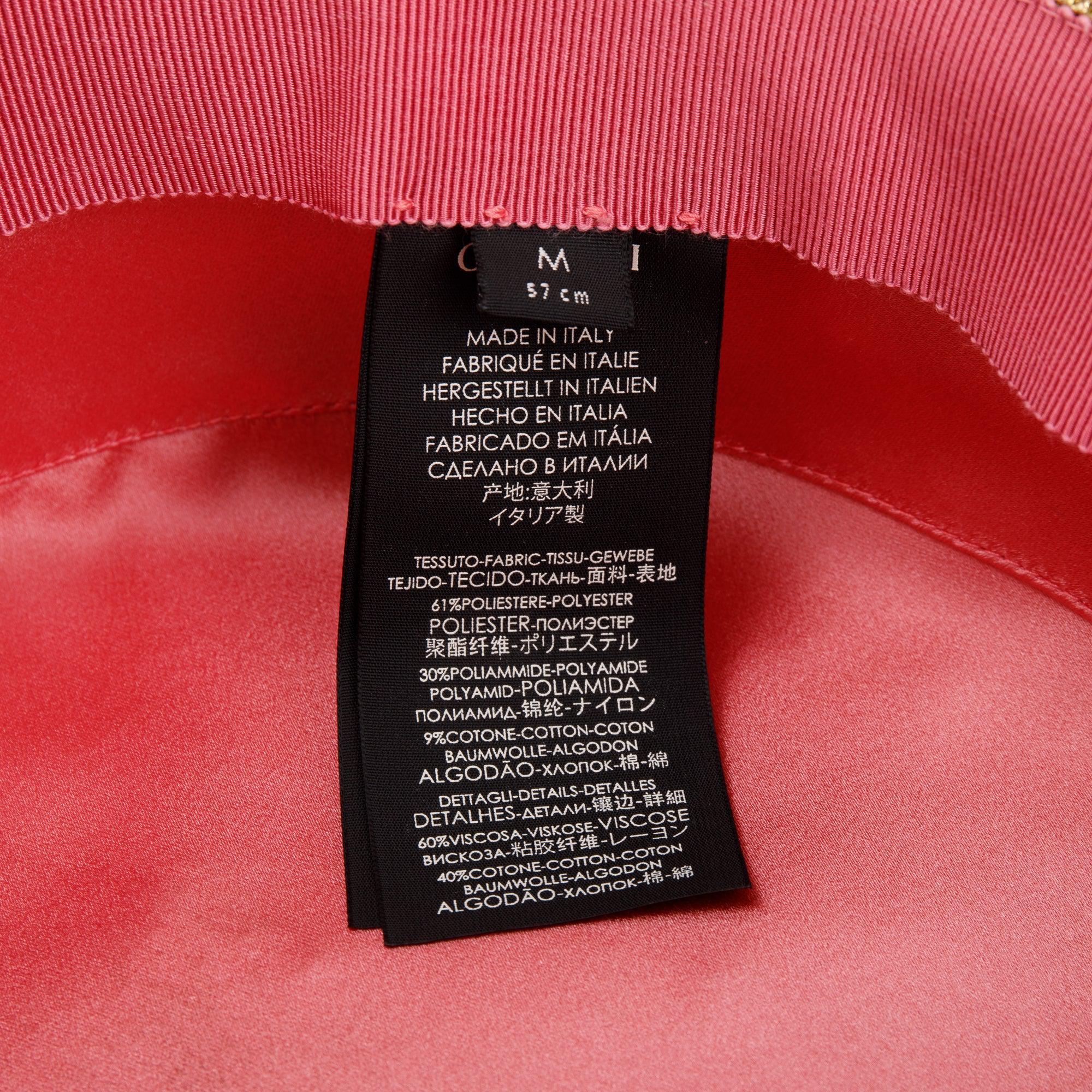 Gucci Gold & Black Lame Woven Paper Hat with Black Grosgrain Ribbon, Size M 57 w/ Box