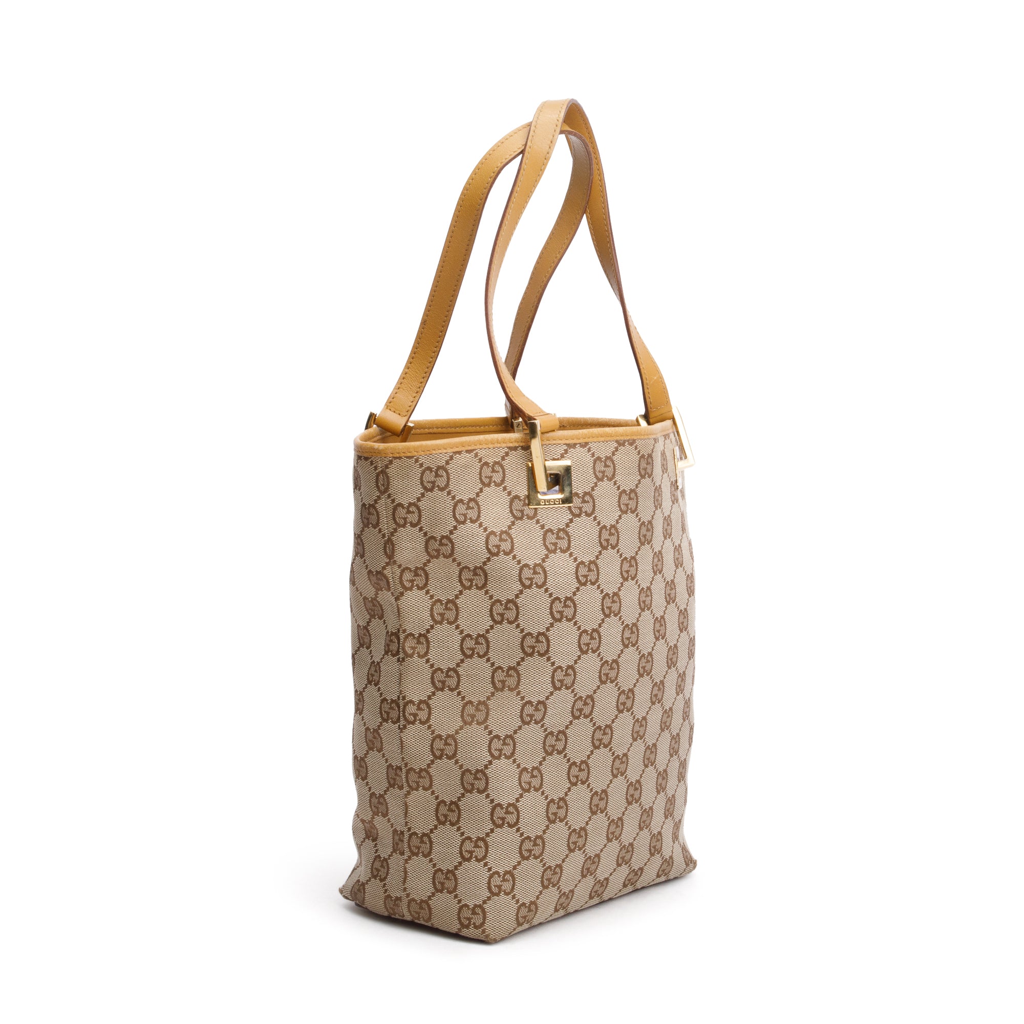 Gucci Gold GG Canvas Small Bucket Tote