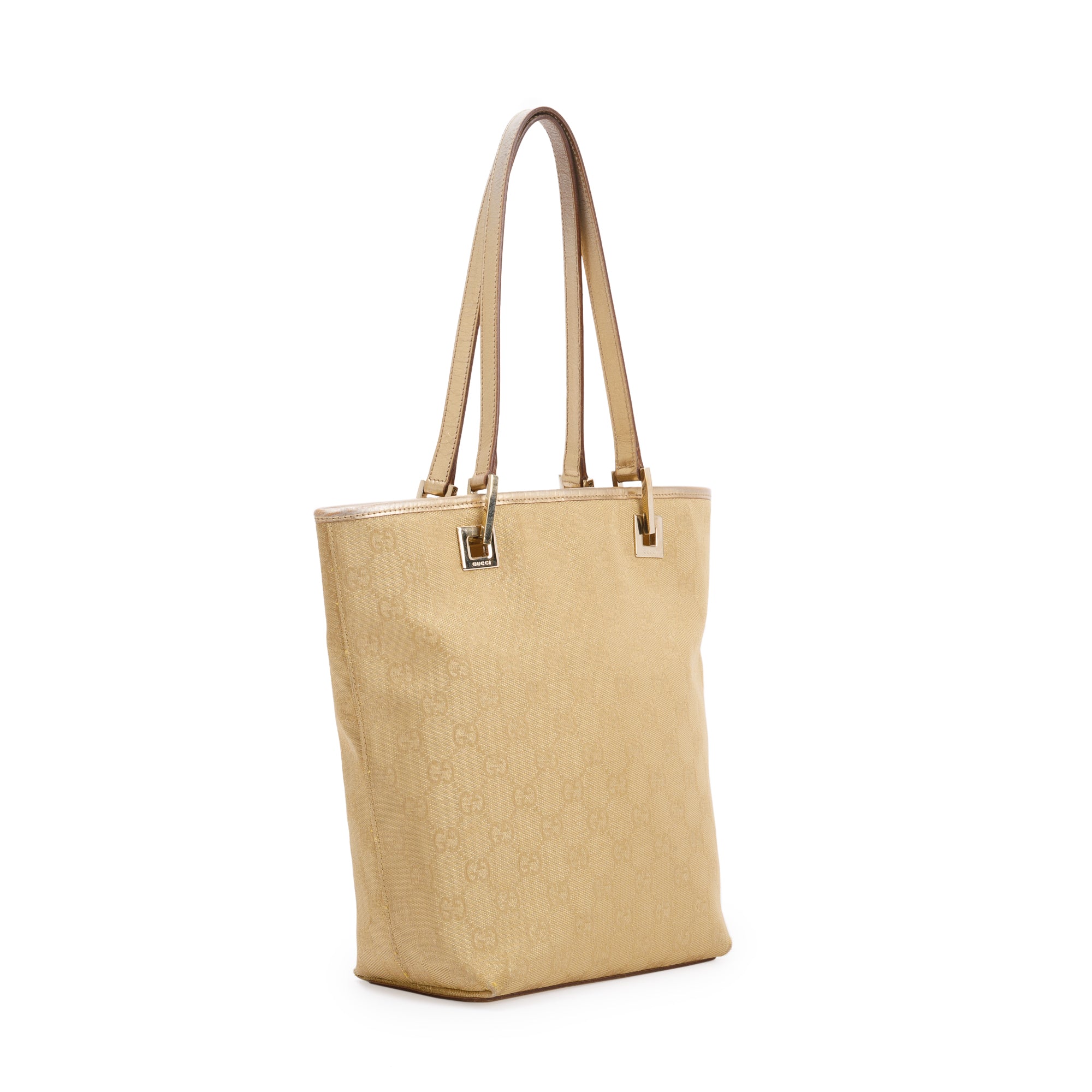 Gucci Gold GG Canvas Small Bucket Tote