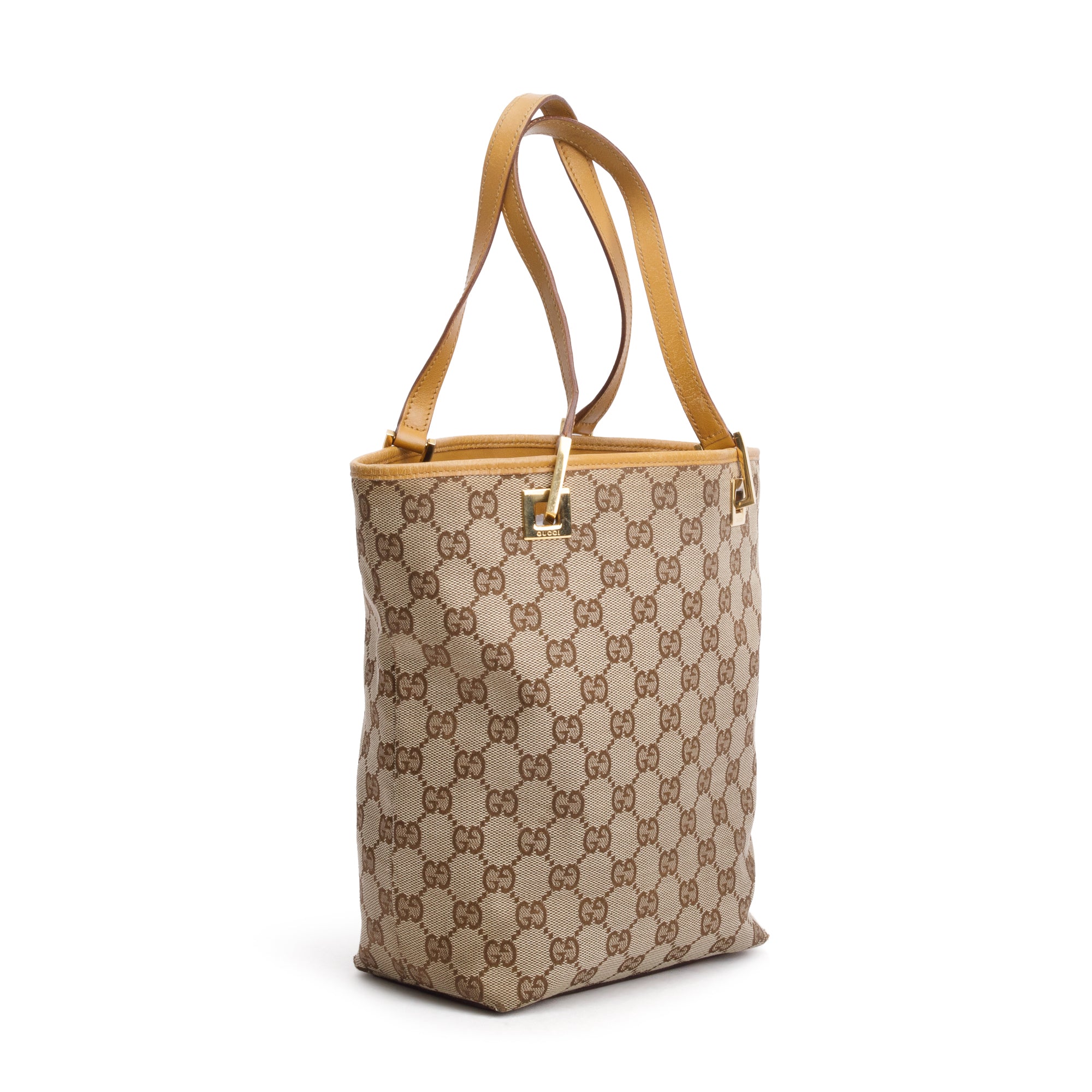 Gucci Gold GG Canvas Small Bucket Tote