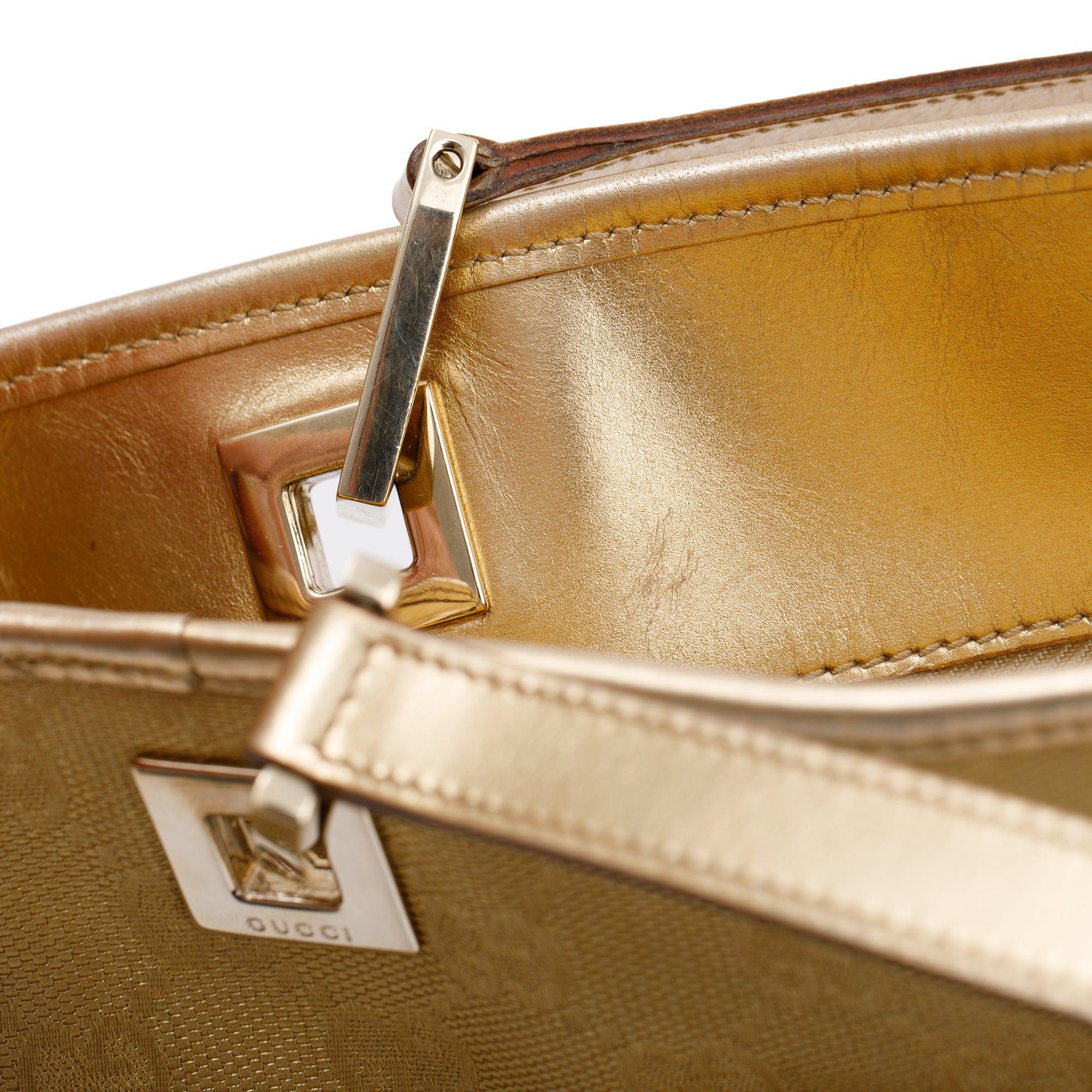 Gucci Gold GG Canvas Small Bucket Tote