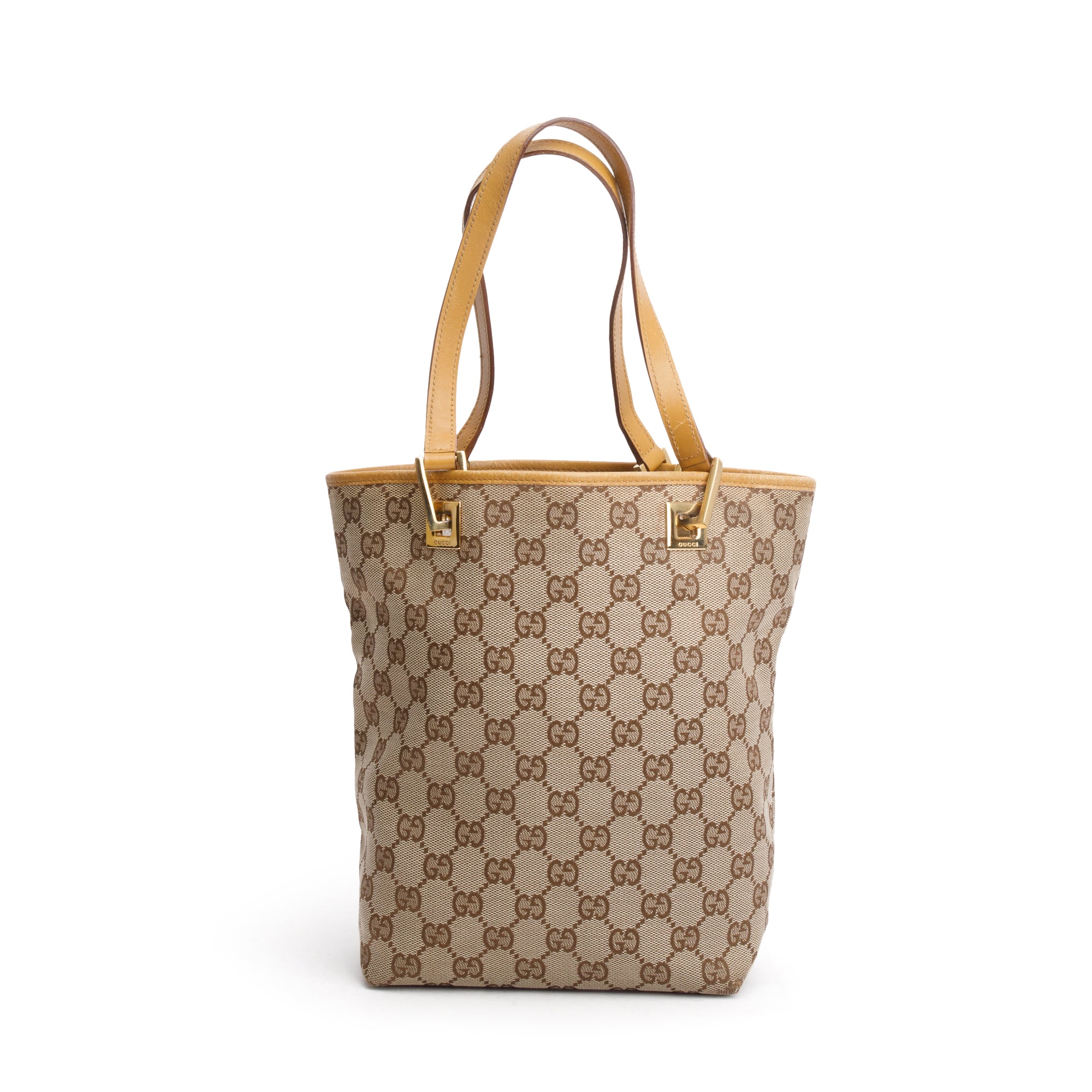 Gucci Gold GG Canvas Small Bucket Tote