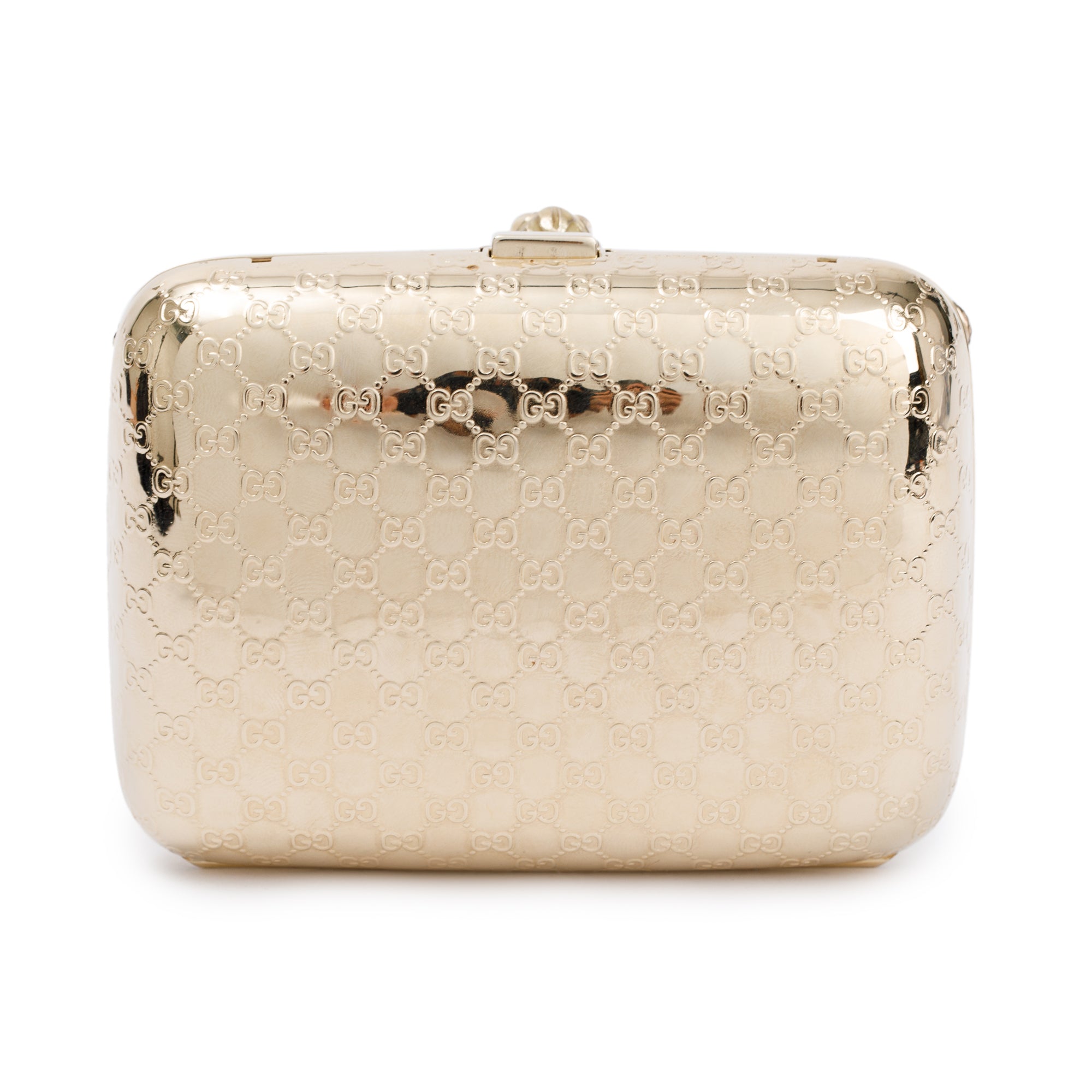 Gucci Gold Metal Microguccissima Crystal Embellished Dragonfly Minaudiere Mini Chain Clutch