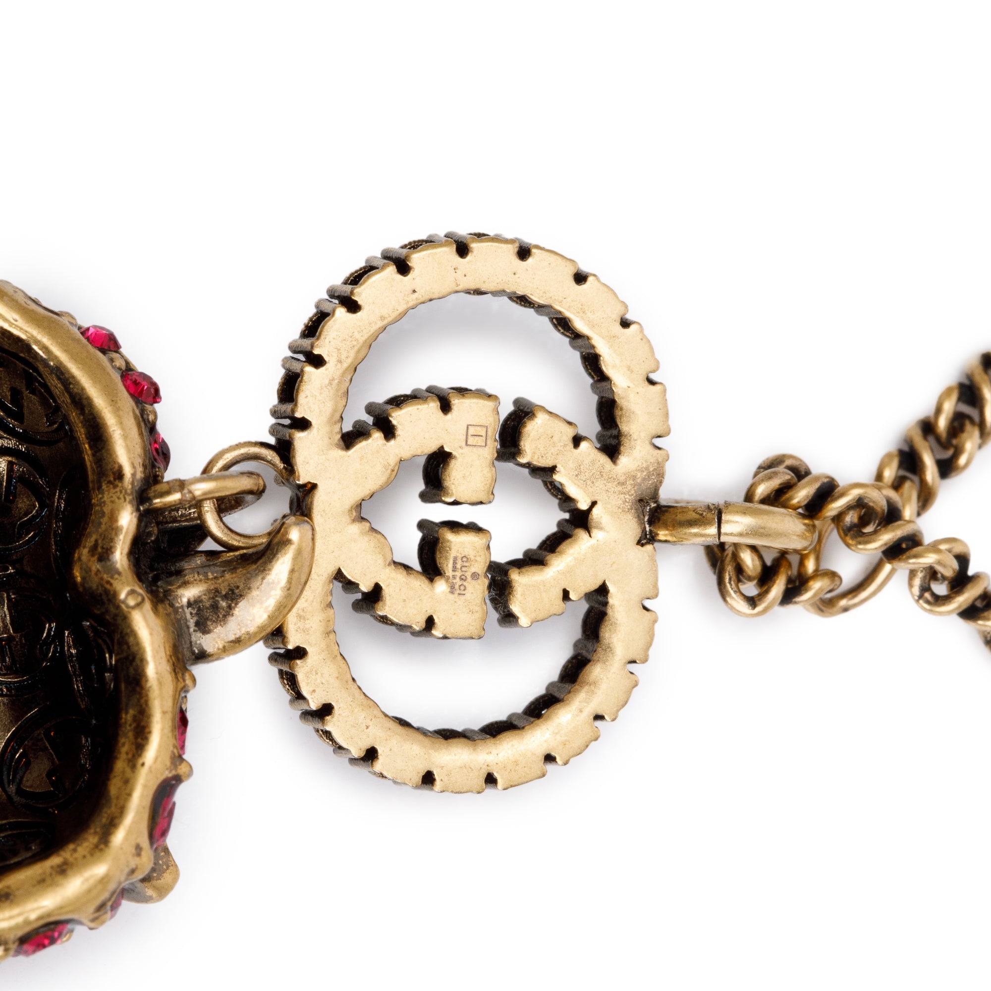 Gucci Gold-Plated Crystal Strawberry Pendant Necklace w/ Box